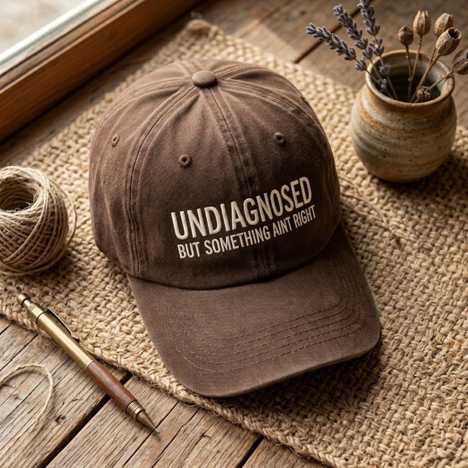 Funny Undiagnosed Embroidered Hat, Sarcastic Mental Health Dad Cap, Something Ain’t Right Quote Gift, Everyday Humor Accessory Gift 5
