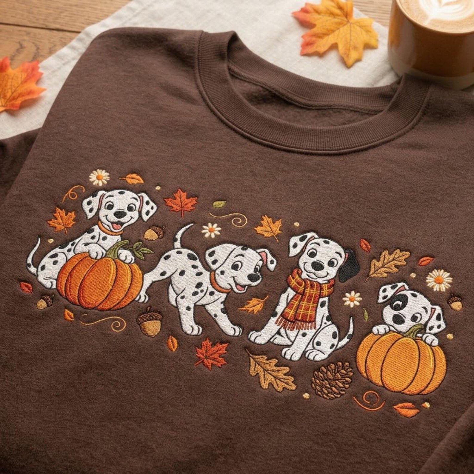 Dalmatian Fall Embroidered Sweatshirt, Cute Pumpkin Dog Autumn Crewneck, Cozy Spotted Dog Shirt, Thanksgiving Gift for Dog Lovers Mom 2