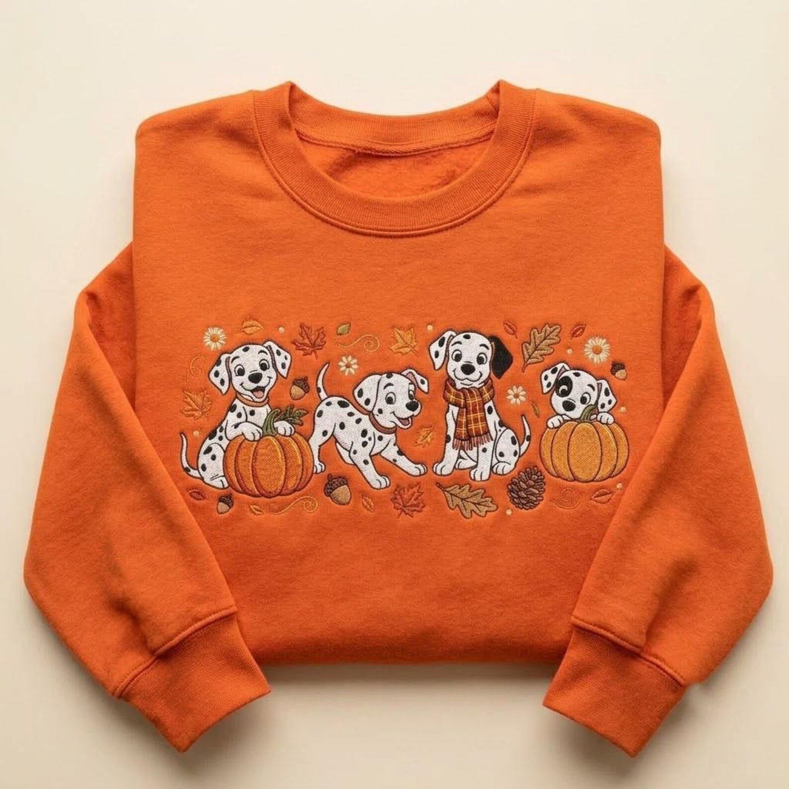 Dalmatian Fall Embroidered Sweatshirt, Cute Pumpkin Dog Autumn Crewneck, Cozy Spotted Dog Shirt, Thanksgiving Gift for Dog Lovers Mom 4