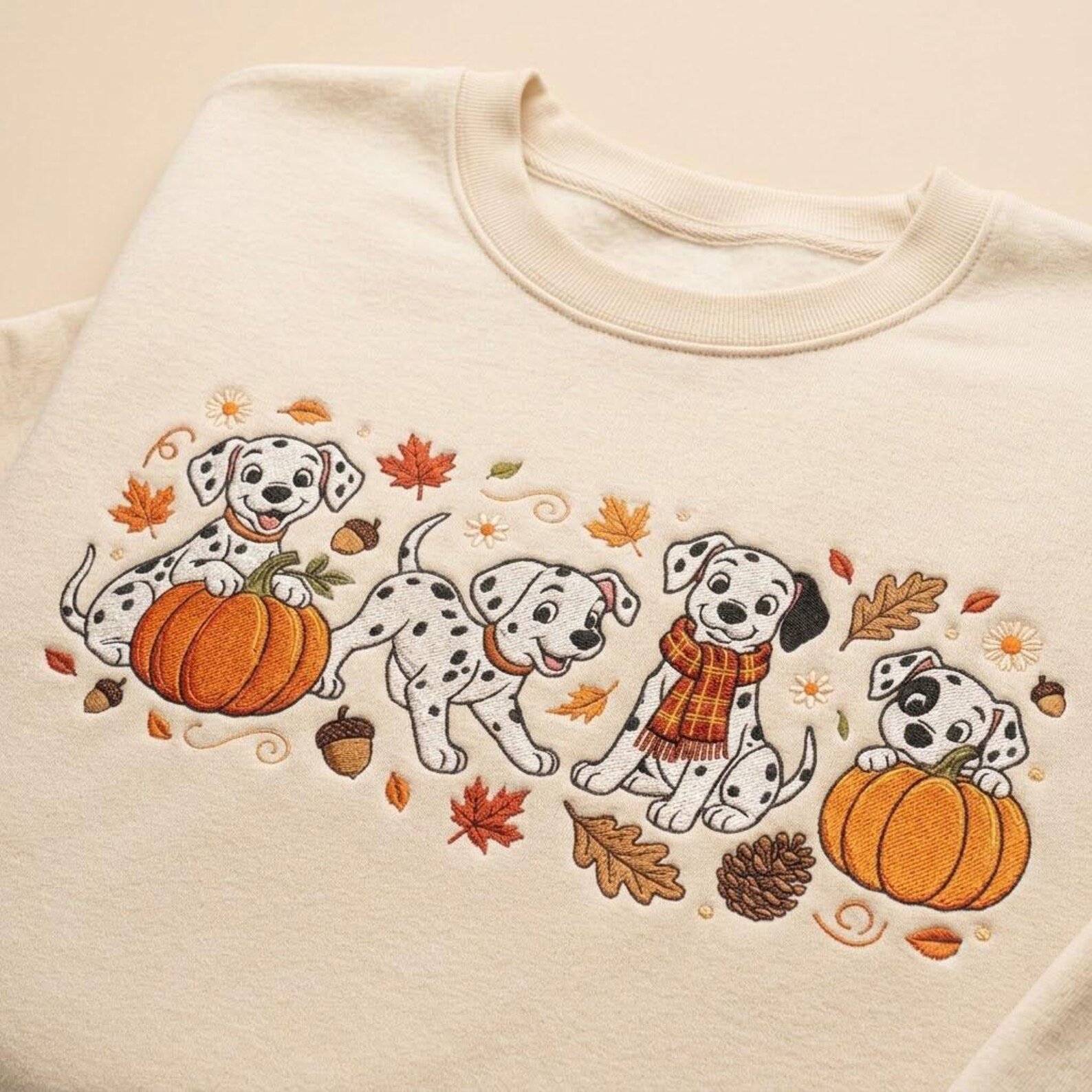 Dalmatian Fall Embroidered Sweatshirt, Cute Pumpkin Dog Autumn Crewneck, Cozy Spotted Dog Shirt, Thanksgiving Gift for Dog Lovers Mom 5
