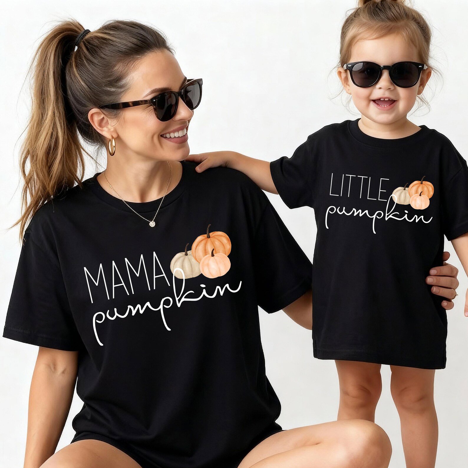 Custom Family Pumpkin Matching Shirt Set , Watercolor Art Thanksgiving Outfit For Mama Little Sibling Daddy 2