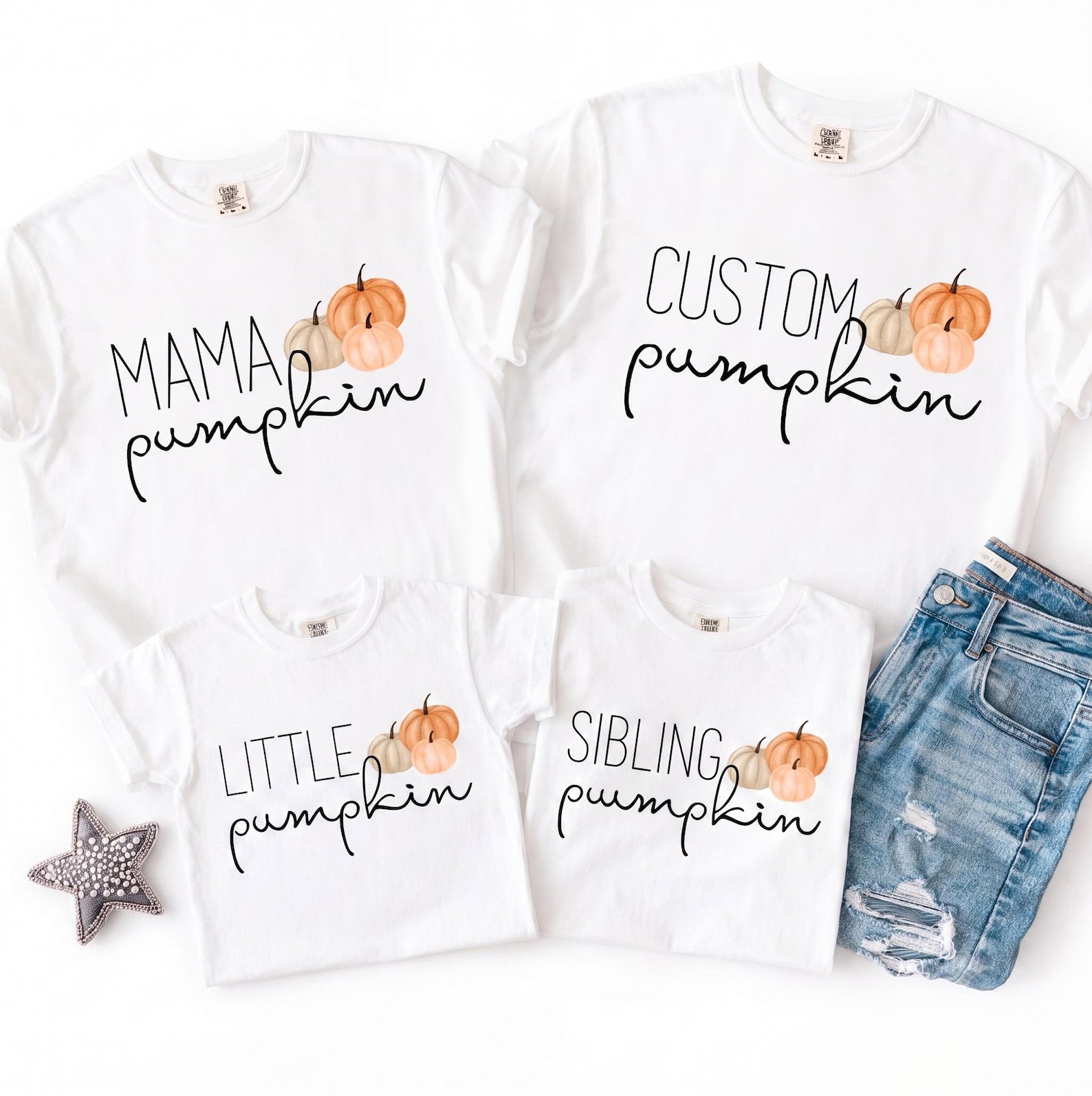 Custom Family Pumpkin Matching Shirt Set , Watercolor Art Thanksgiving Outfit For Mama Little Sibling Daddy 1
