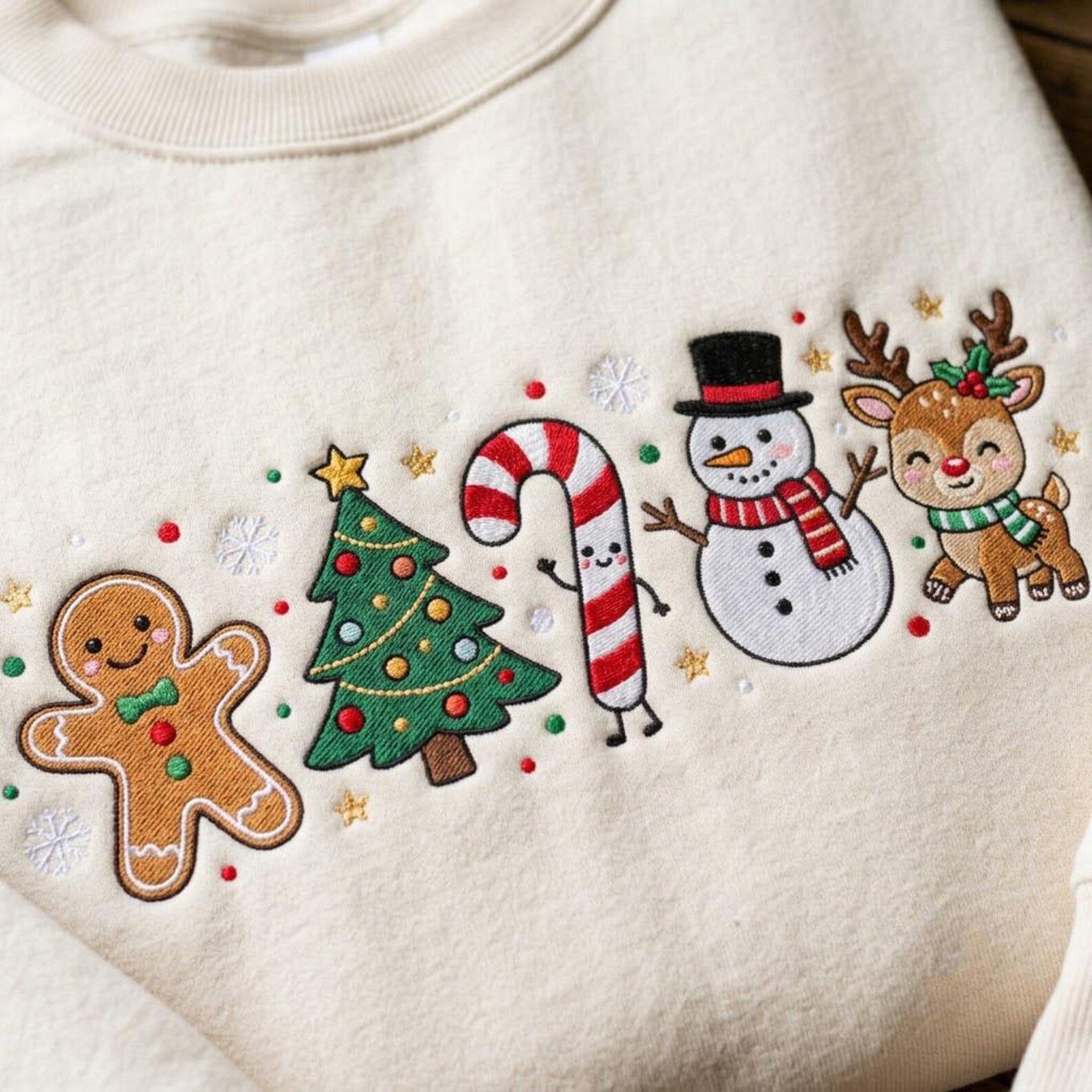 Embroidered Christmas Sweatshirt, Gingerbread Christmas Tree Candy Cane Snowman Reindeer Holiday Sweater, Festive Gift 2