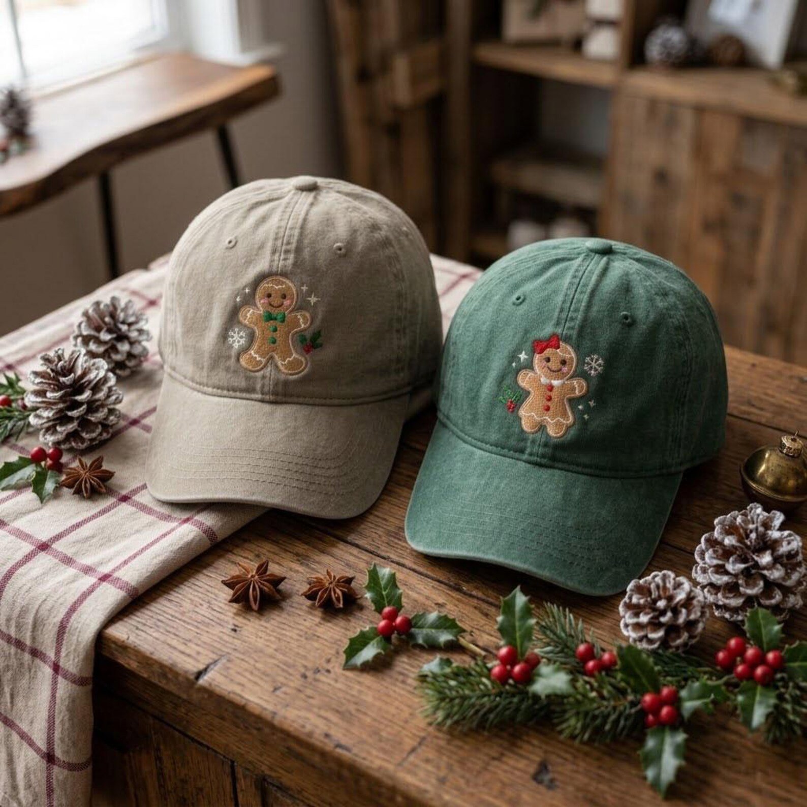 Christmas Gingerbread Embroidered Washed Hat, Cute Gingerbread Man Dad Cap, Festive Holiday Baseball Cap, Christmas Gift 3
