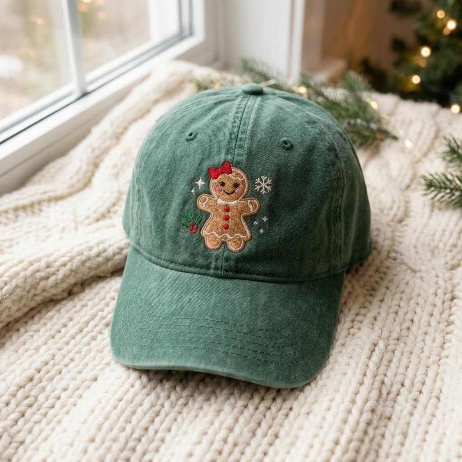 Christmas Gingerbread Embroidered Washed Hat, Cute Gingerbread Man Dad Cap, Festive Holiday Baseball Cap, Christmas Gift 5