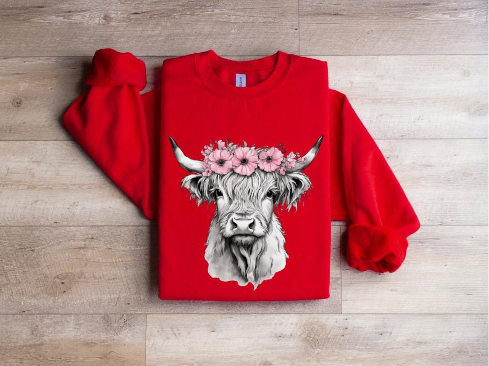 Highland Cow Sweatshirt, Flower Crown Cow Crewneck, Western Cowgirl Top, Country Concert Outfit, Cow Lover Gift, Highland Cow Tee 7