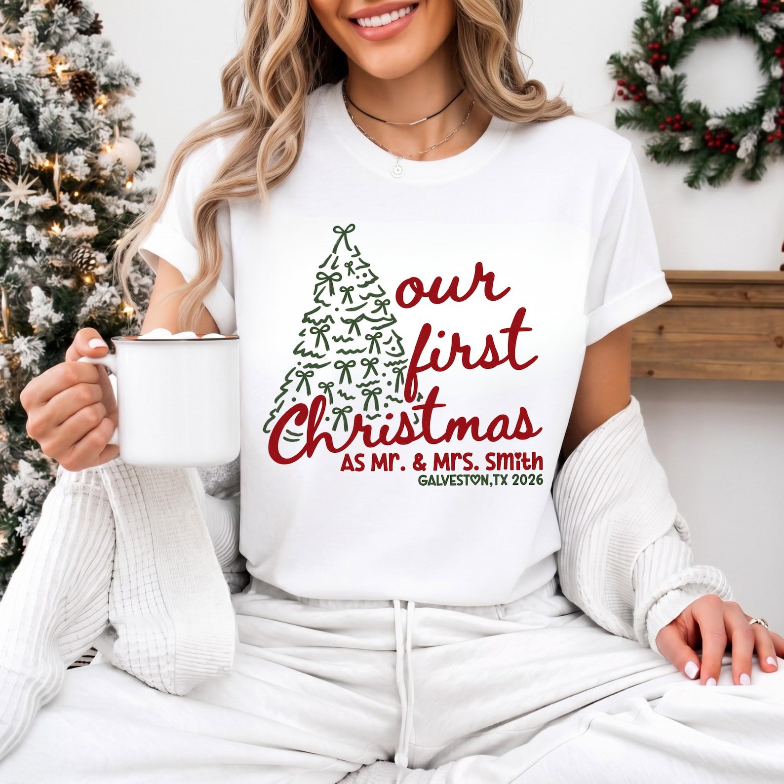 Our First Christmas Sweatshirt, Custom Couple Matching Xmas Shirt, Newlywed Holiday Tee 1