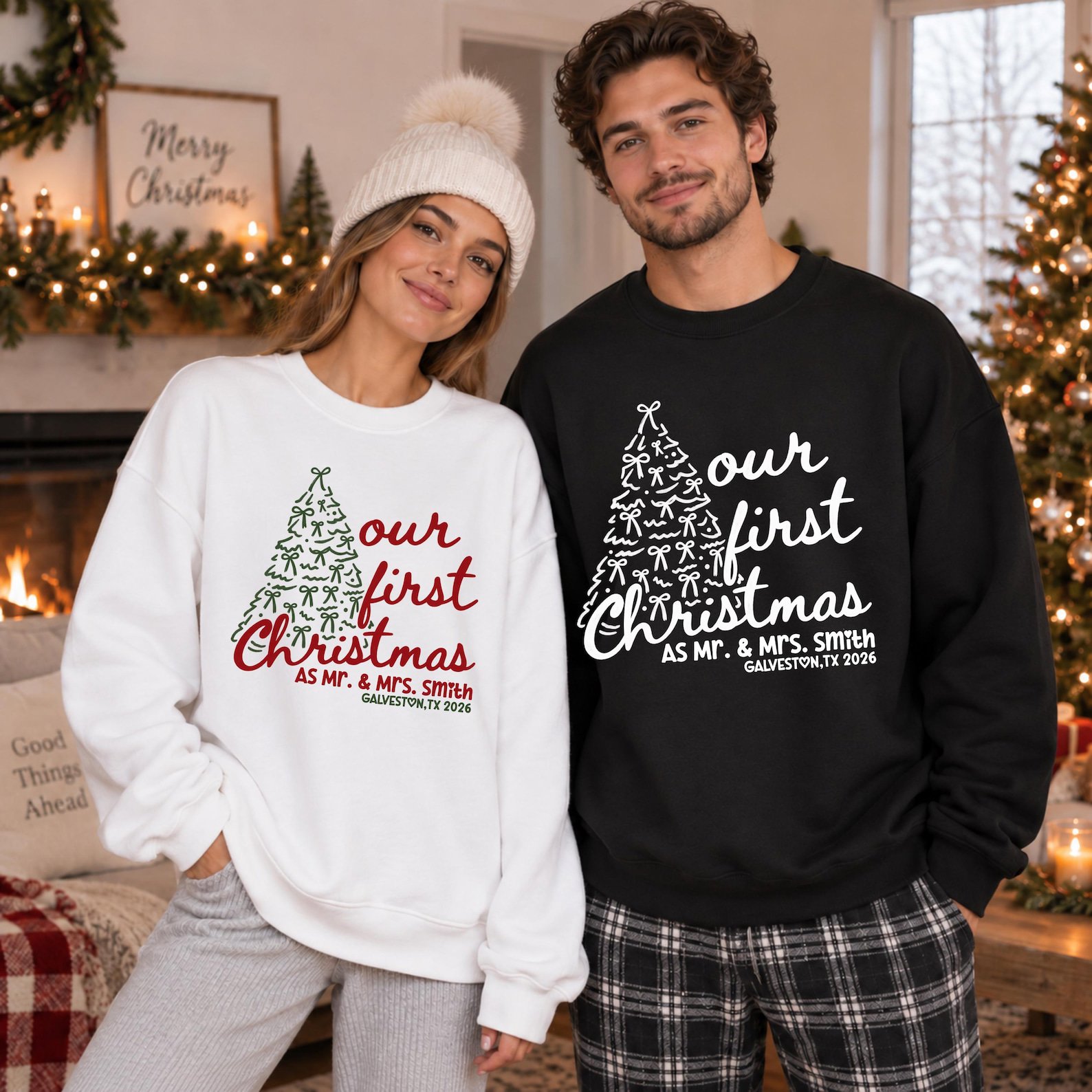 Our First Christmas Sweatshirt, Custom Couple Matching Xmas Shirt, Newlywed Holiday Tee 2