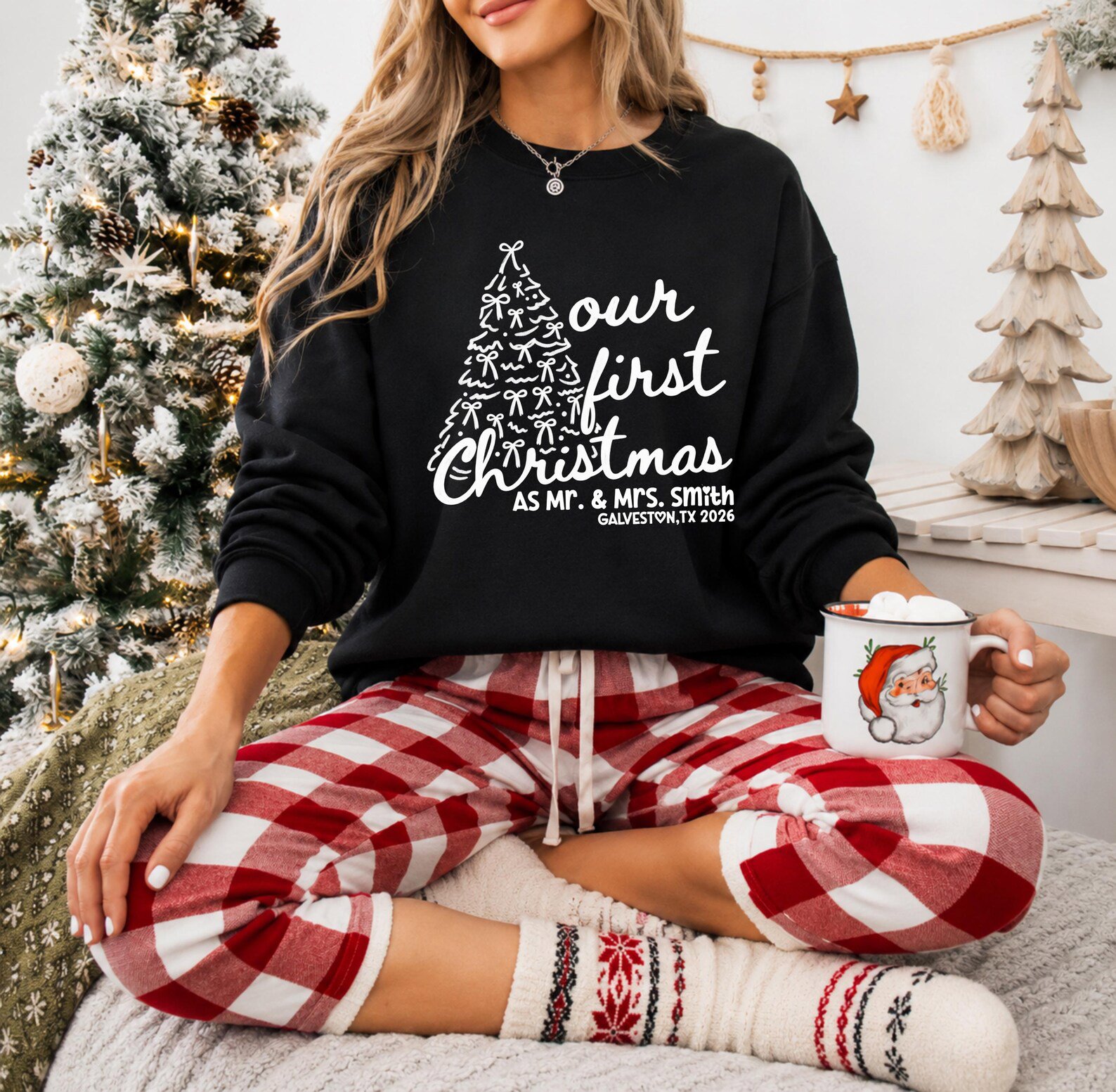 Our First Christmas Sweatshirt, Custom Couple Matching Xmas Shirt, Newlywed Holiday Tee 6
