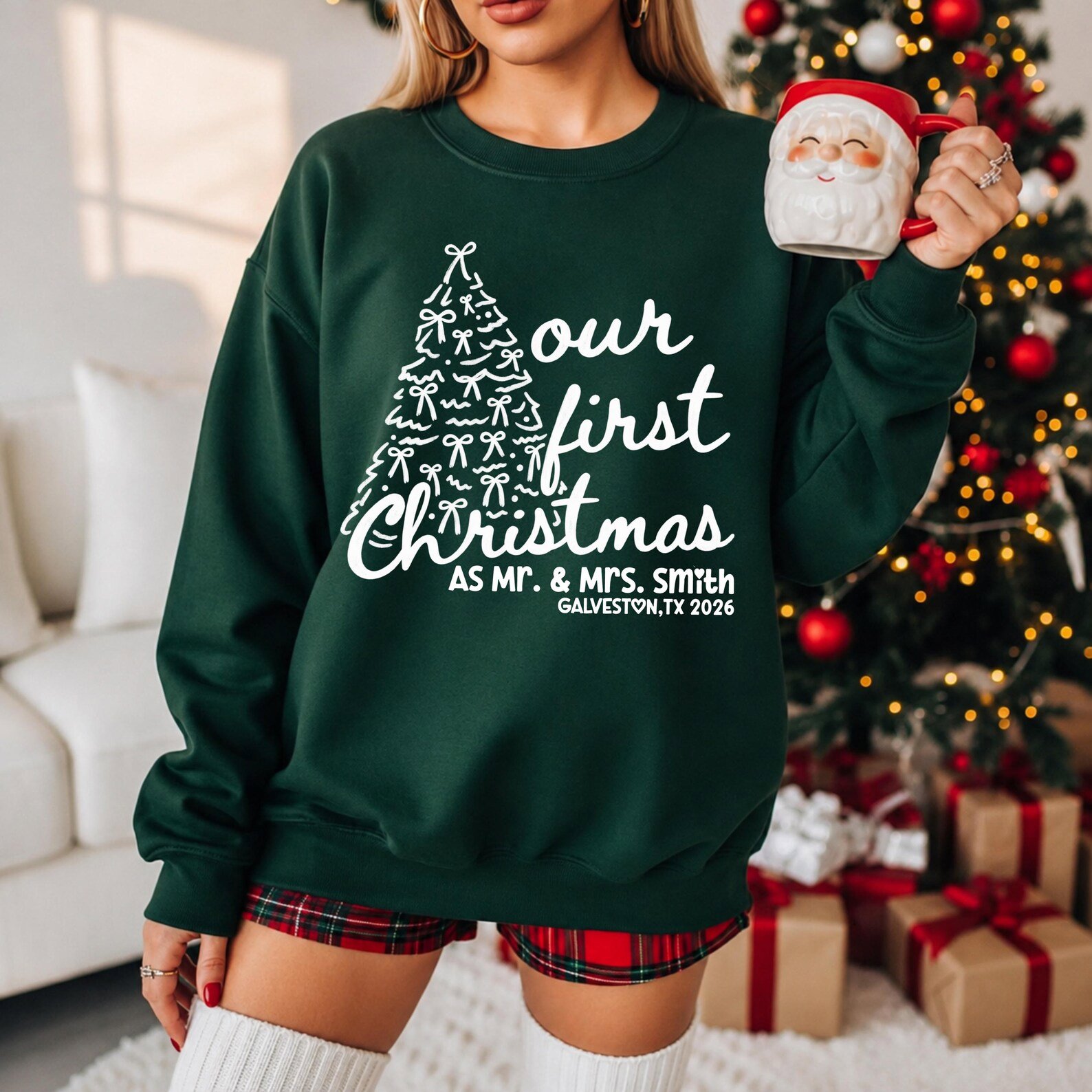 Our First Christmas Sweatshirt, Custom Couple Matching Xmas Shirt, Newlywed Holiday Tee 8
