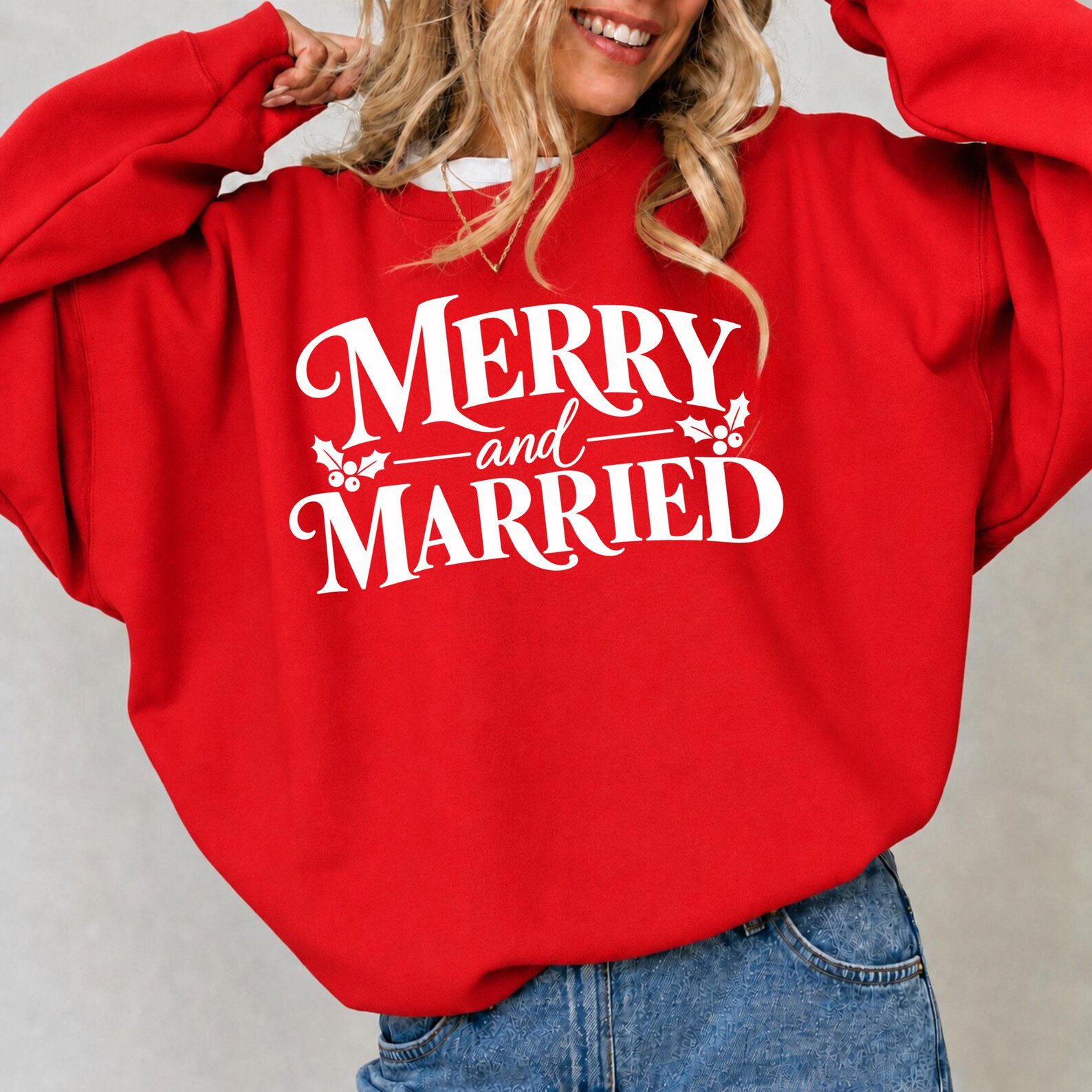 Merry And Married Sweatshirt, Custom Couple Christmas Shirt, Newlywed Xmas Matching Outfit 3