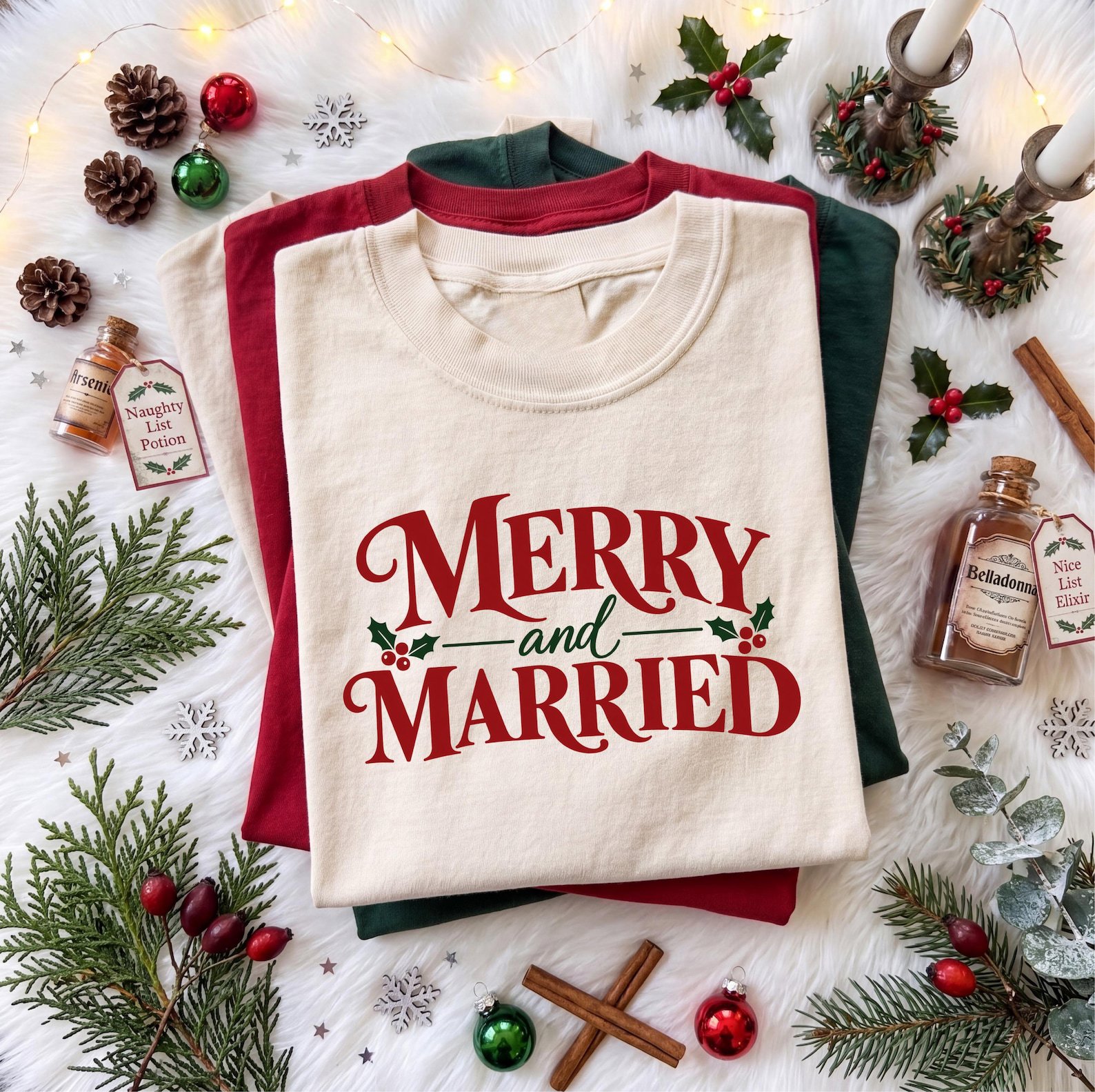 Merry And Married Sweatshirt, Custom Couple Christmas Shirt, Newlywed Xmas Matching Outfit 1