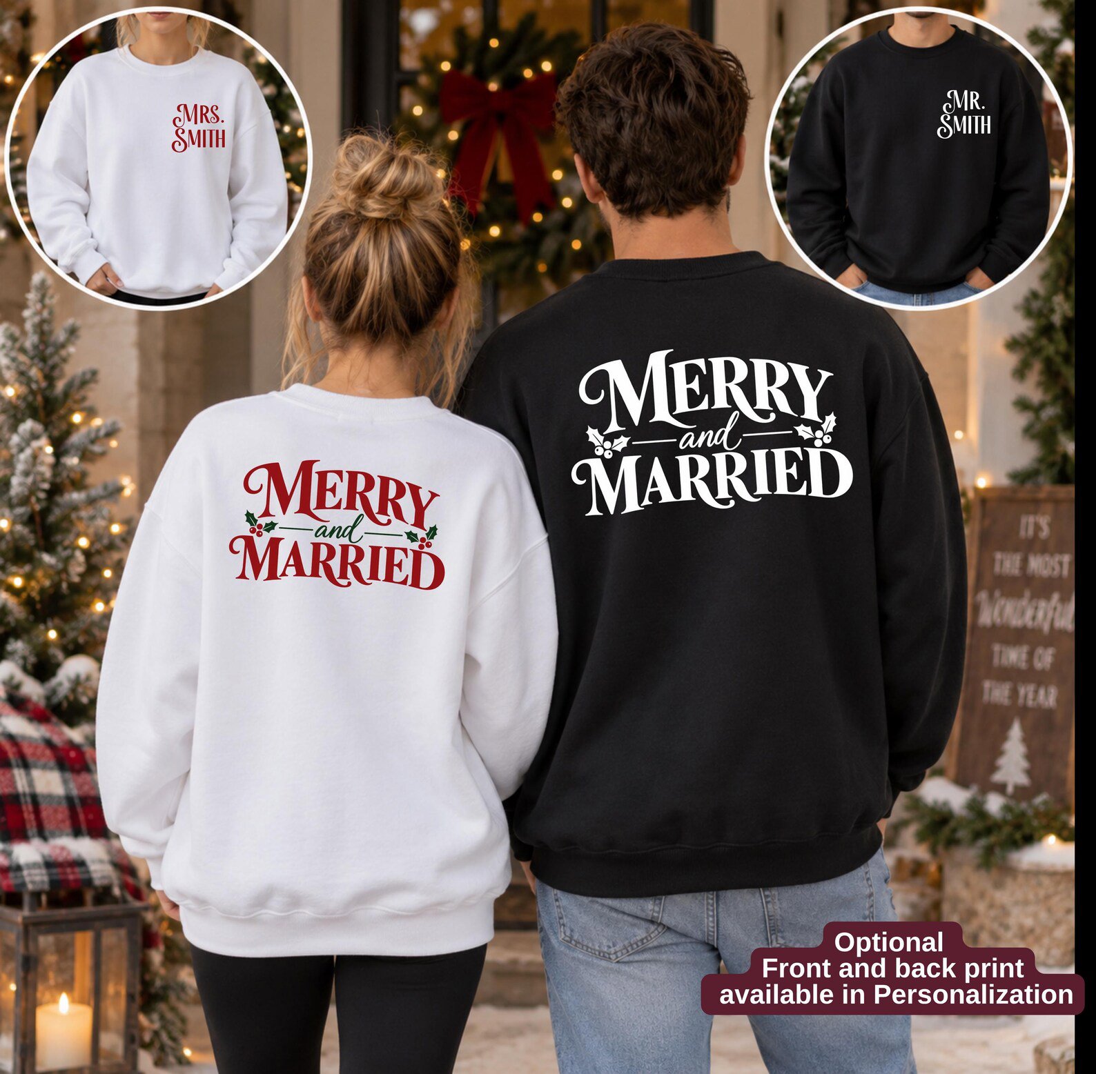 Merry And Married Sweatshirt, Custom Couple Christmas Shirt, Newlywed Xmas Matching Outfit 5