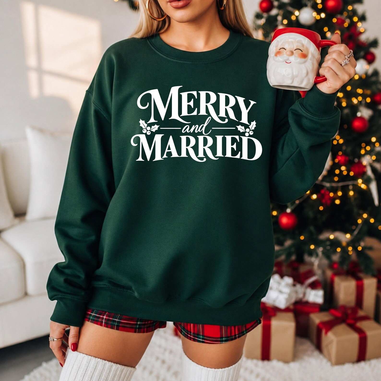 Merry And Married Sweatshirt, Custom Couple Christmas Shirt, Newlywed Xmas Matching Outfit 7