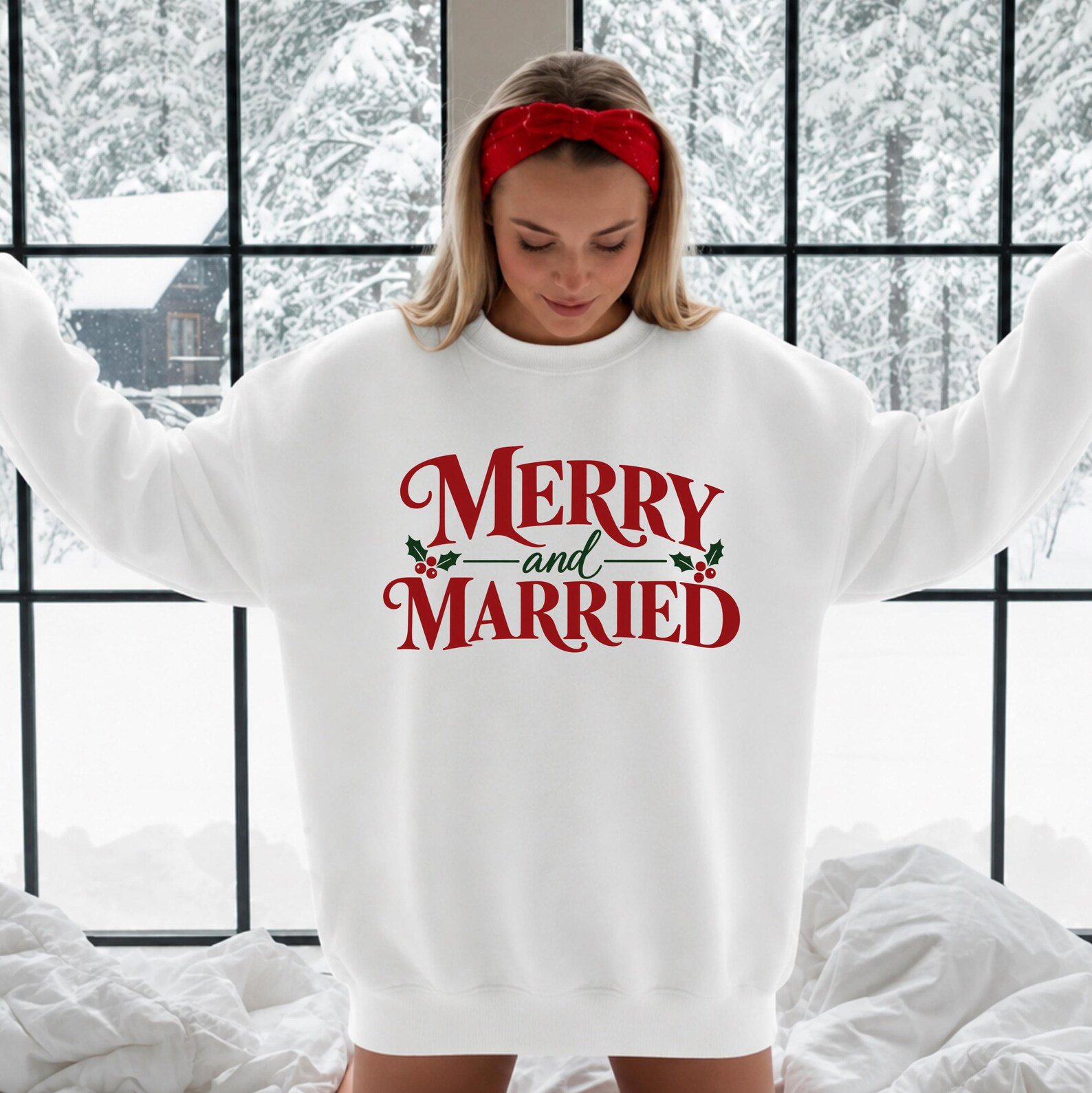 Merry And Married Sweatshirt, Custom Couple Christmas Shirt, Newlywed Xmas Matching Outfit 8