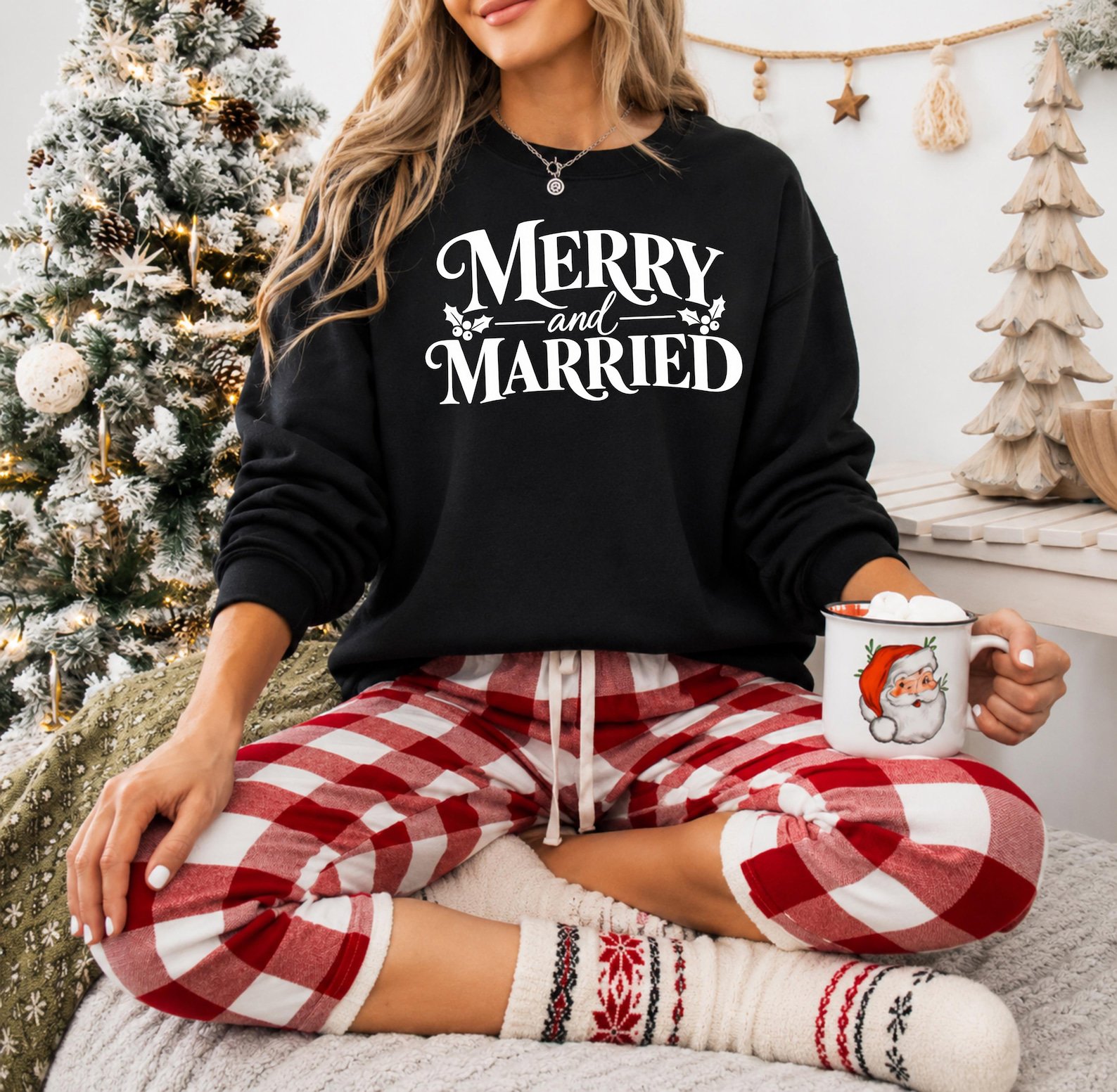 Merry And Married Sweatshirt, Custom Couple Christmas Shirt, Newlywed Xmas Matching Outfit 9