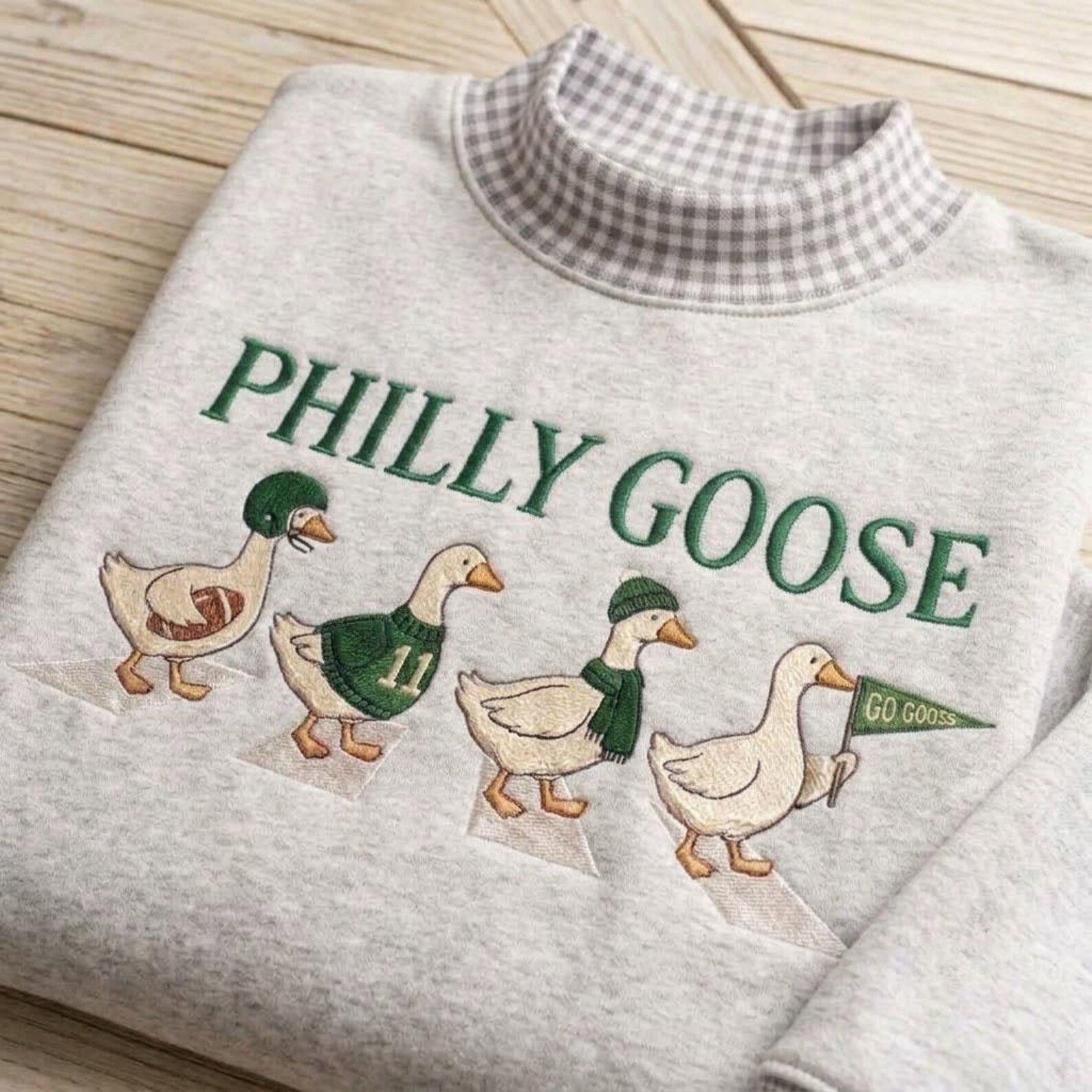 Funny Philly Goose Mock Neck Sweatshirt, Philadelphia Football Game Day Crewneck, Embroidered Goose Fan Gift 4