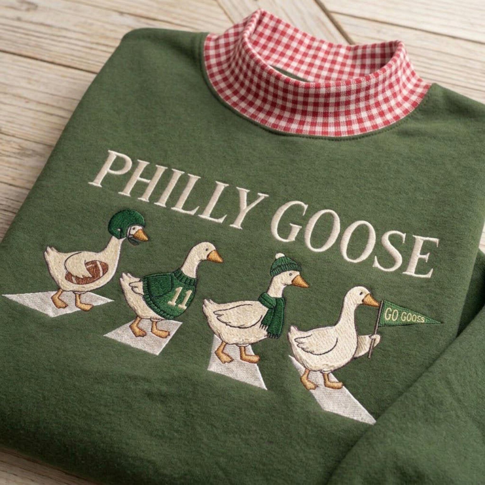 Funny Philly Goose Mock Neck Sweatshirt, Philadelphia Football Game Day Crewneck, Embroidered Goose Fan Gift 5