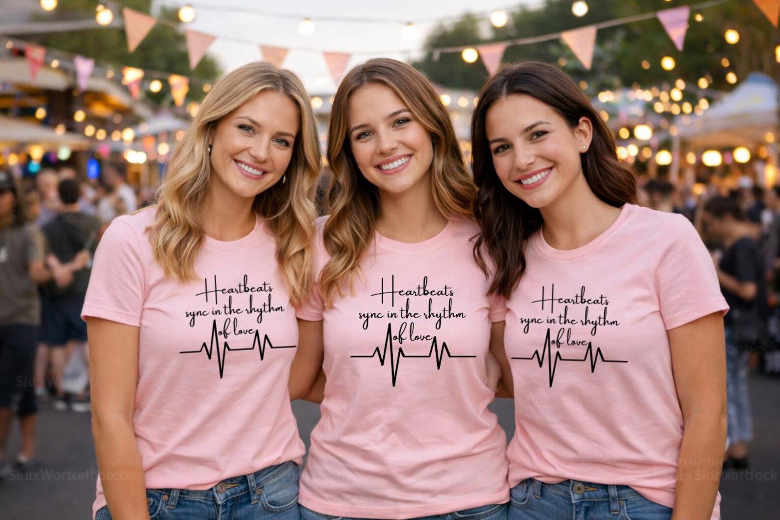 Heartbeats Sync In The Rhythm Of Love, Matching Family Heartbeat Shirts, Sister & Best Friend Tees, Family Photo Outfit Gift 1