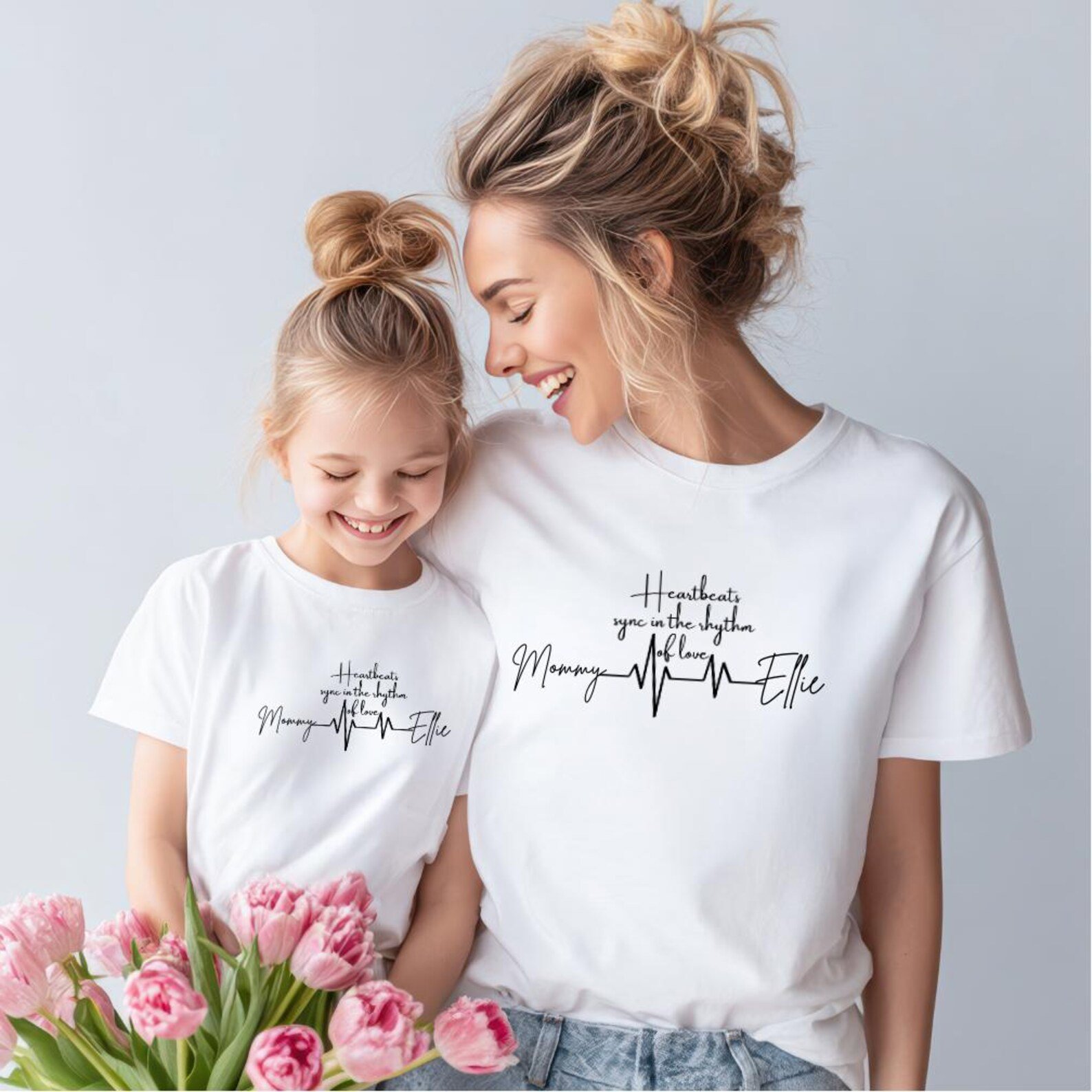 Heartbeats Sync In The Rhythm Of Love, Matching Family Heartbeat Shirts, Sister & Best Friend Tees, Family Photo Outfit Gift 5