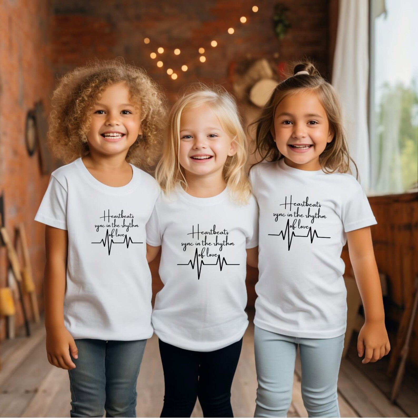 Heartbeats Sync In The Rhythm Of Love, Matching Family Heartbeat Shirts, Sister & Best Friend Tees, Family Photo Outfit Gift 6