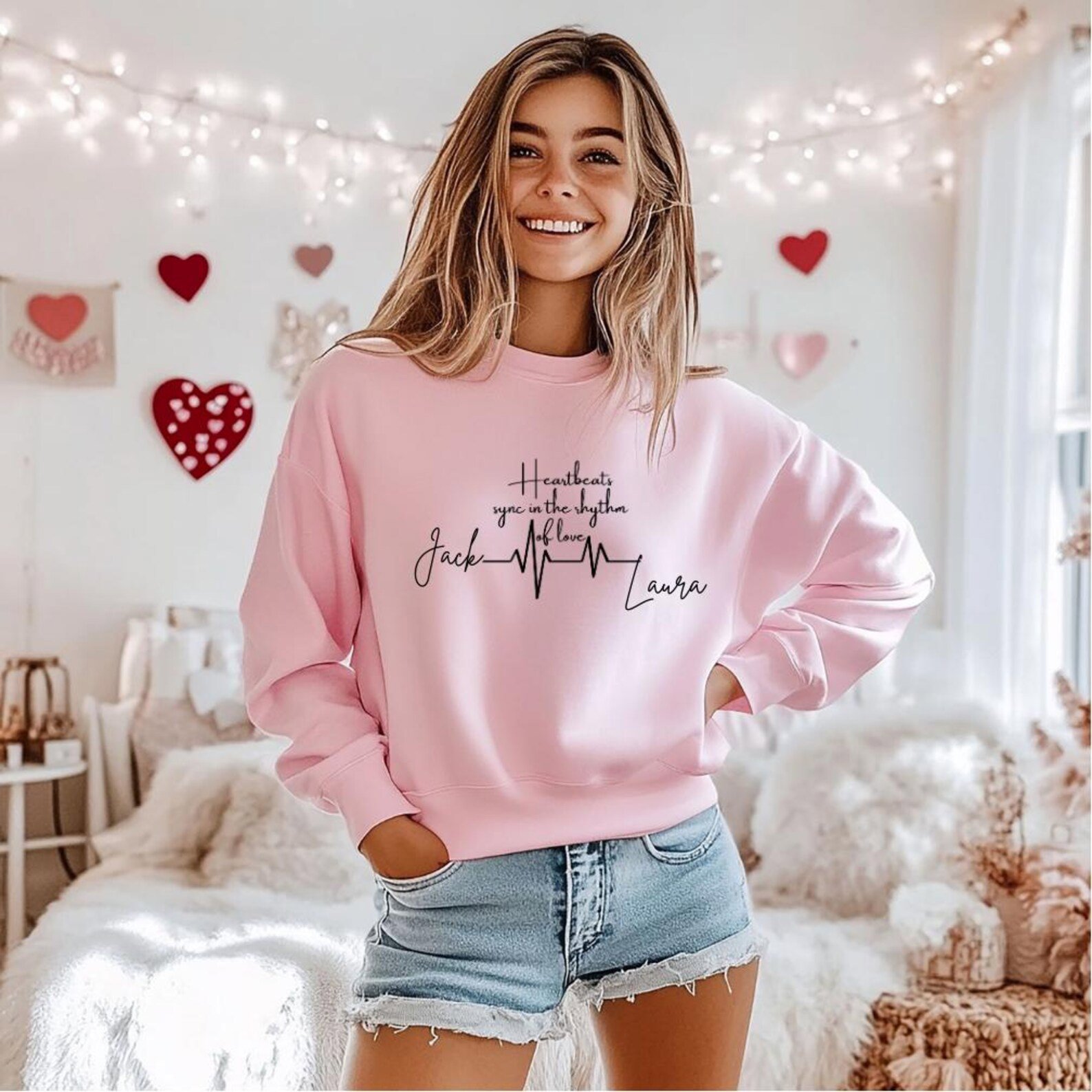 Heartbeats Sync In The Rhythm Of Love, Matching Family Heartbeat Shirts, Sister & Best Friend Tees, Family Photo Outfit Gift 9