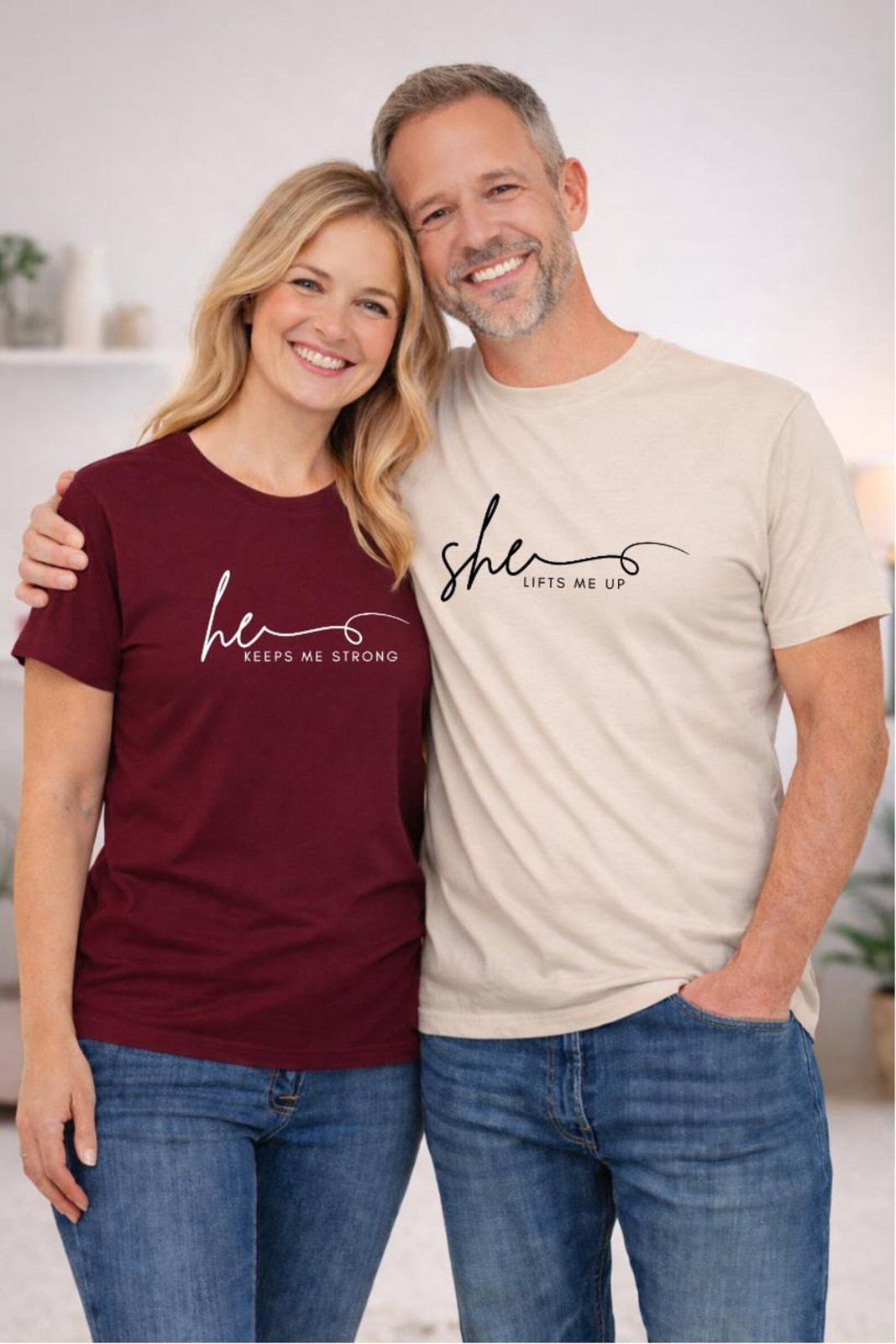 She Lifts Me Up, He Keeps Me Strong Shirt, Couple Sweatshirts, He She Couple Shirts, Couple Gift, Valentine Anniversary Sweatshirt Set 5
