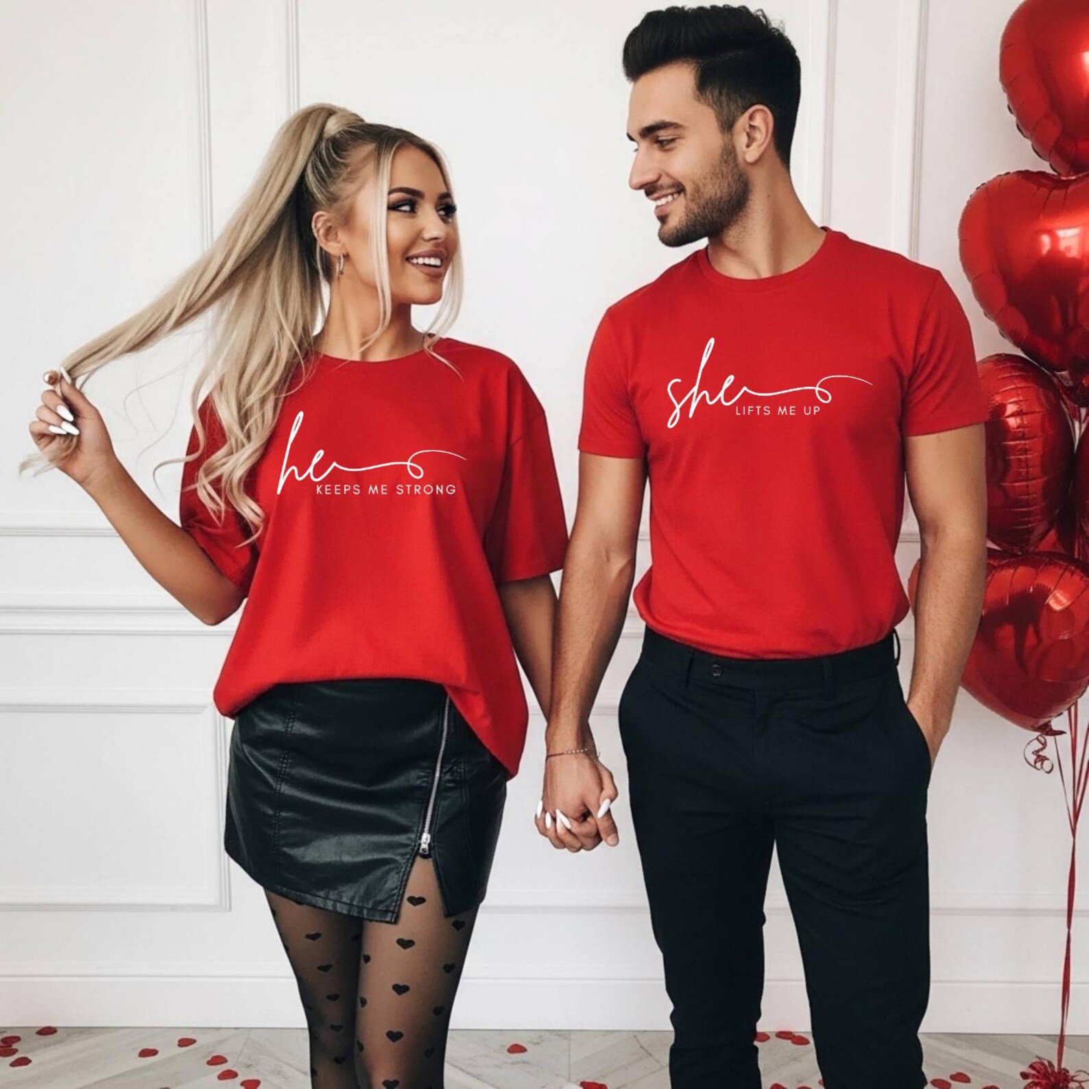 She Lifts Me Up, He Keeps Me Strong Shirt, Couple Sweatshirts, He She Couple Shirts, Couple Gift, Valentine Anniversary Sweatshirt Set 6