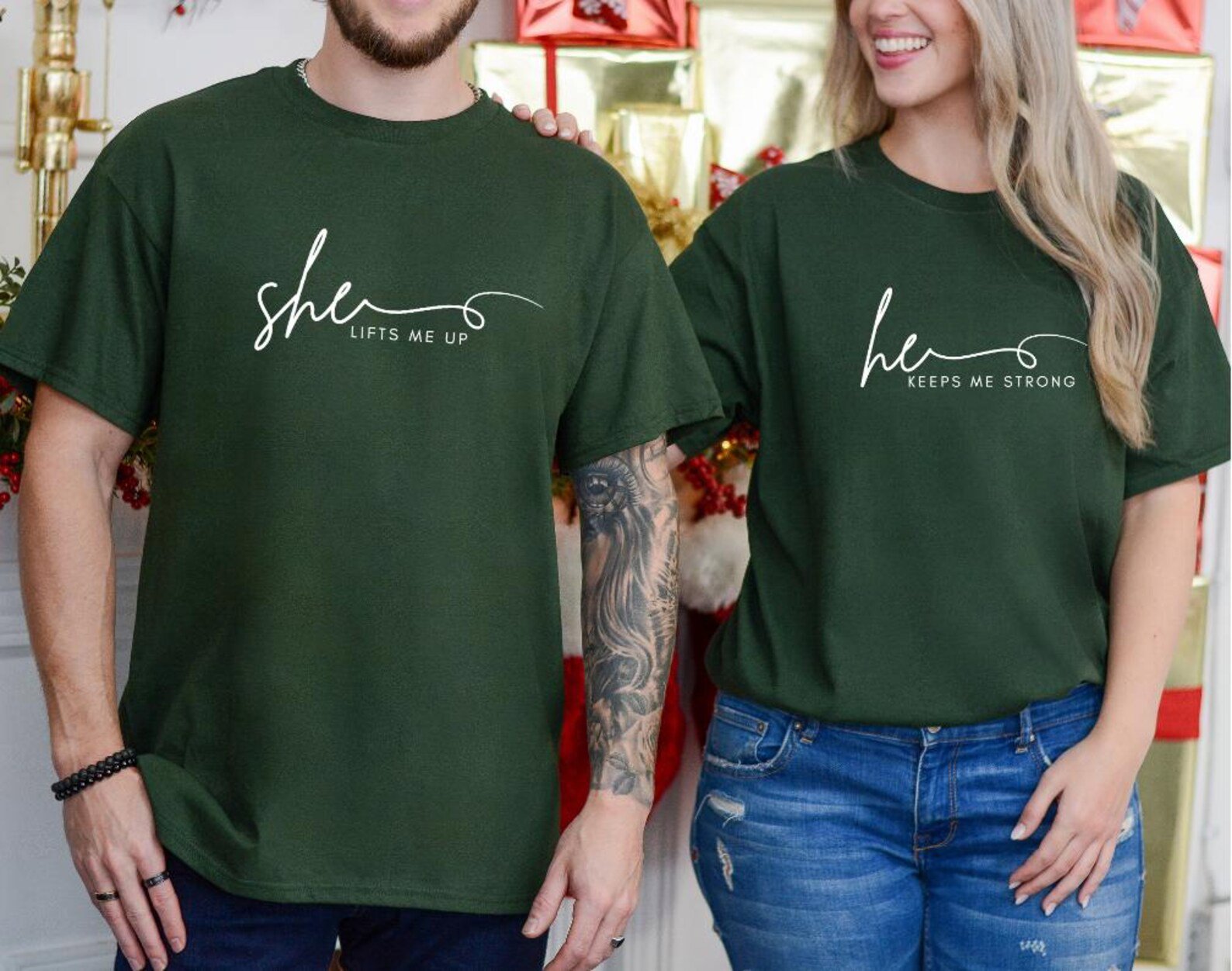 She Lifts Me Up, He Keeps Me Strong Shirt, Couple Sweatshirts, He She Couple Shirts, Couple Gift, Valentine Anniversary Sweatshirt Set 7