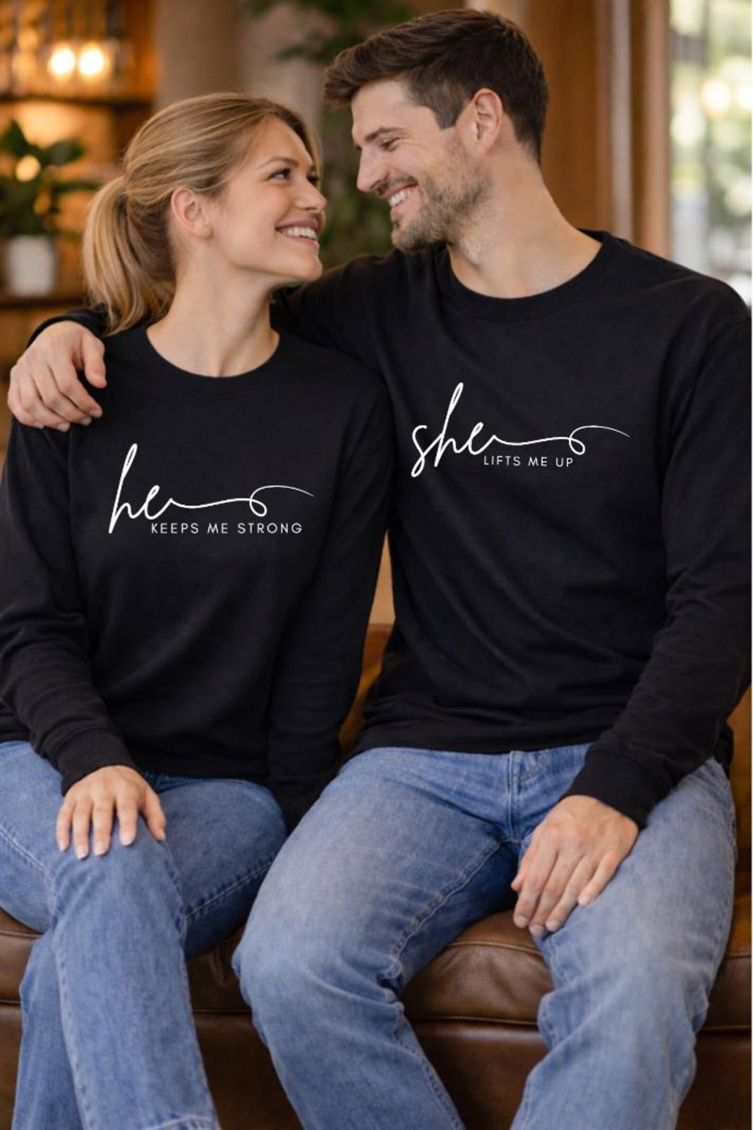 She Lifts Me Up, He Keeps Me Strong Shirt, Couple Sweatshirts, He She Couple Shirts, Couple Gift, Valentine Anniversary Sweatshirt Set 10