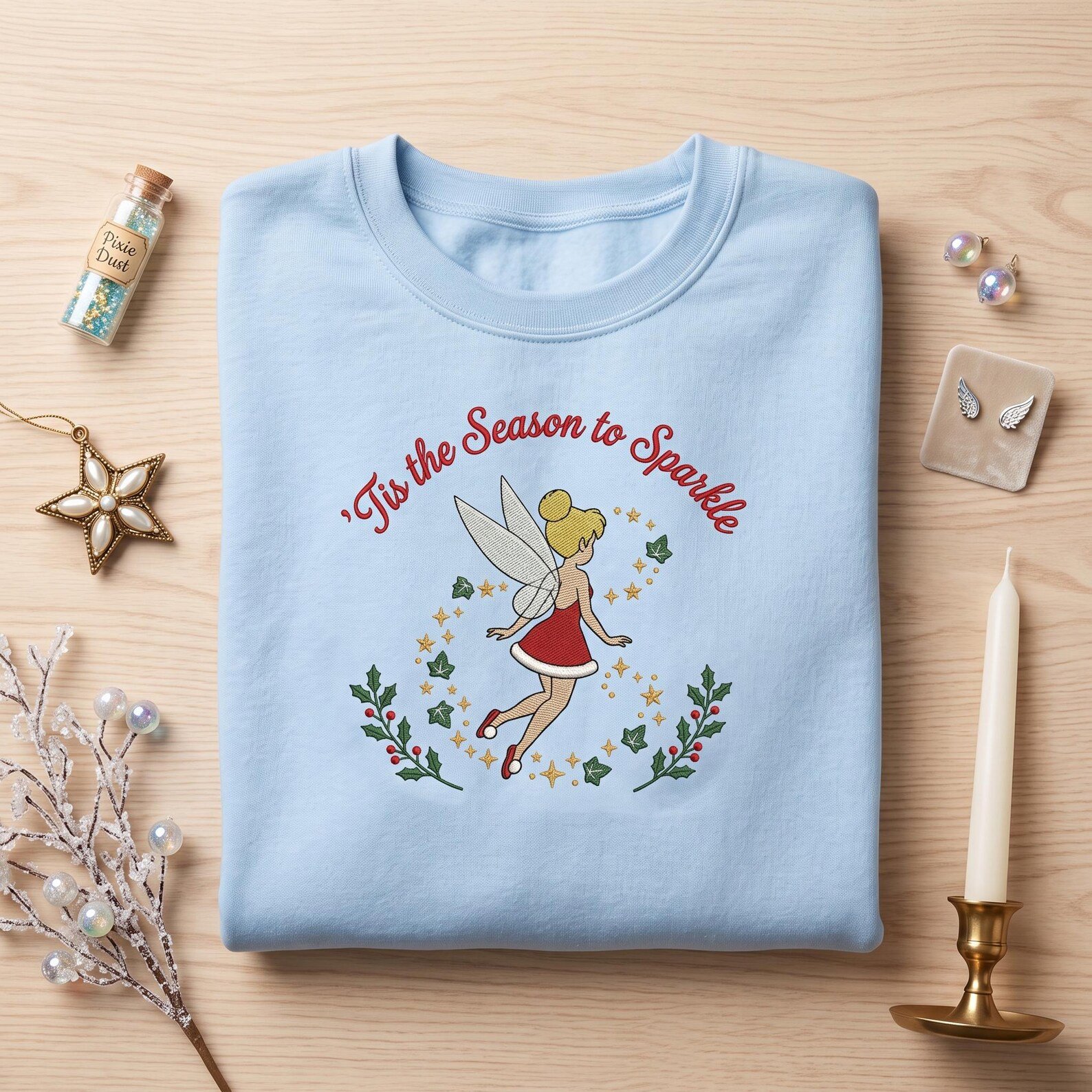 Christmas Fairy Sweatshirt, Embroidered Tis the Season to Sparkle Shirt, Holly Holiday Sweater, Magical Christmas Gift 3
