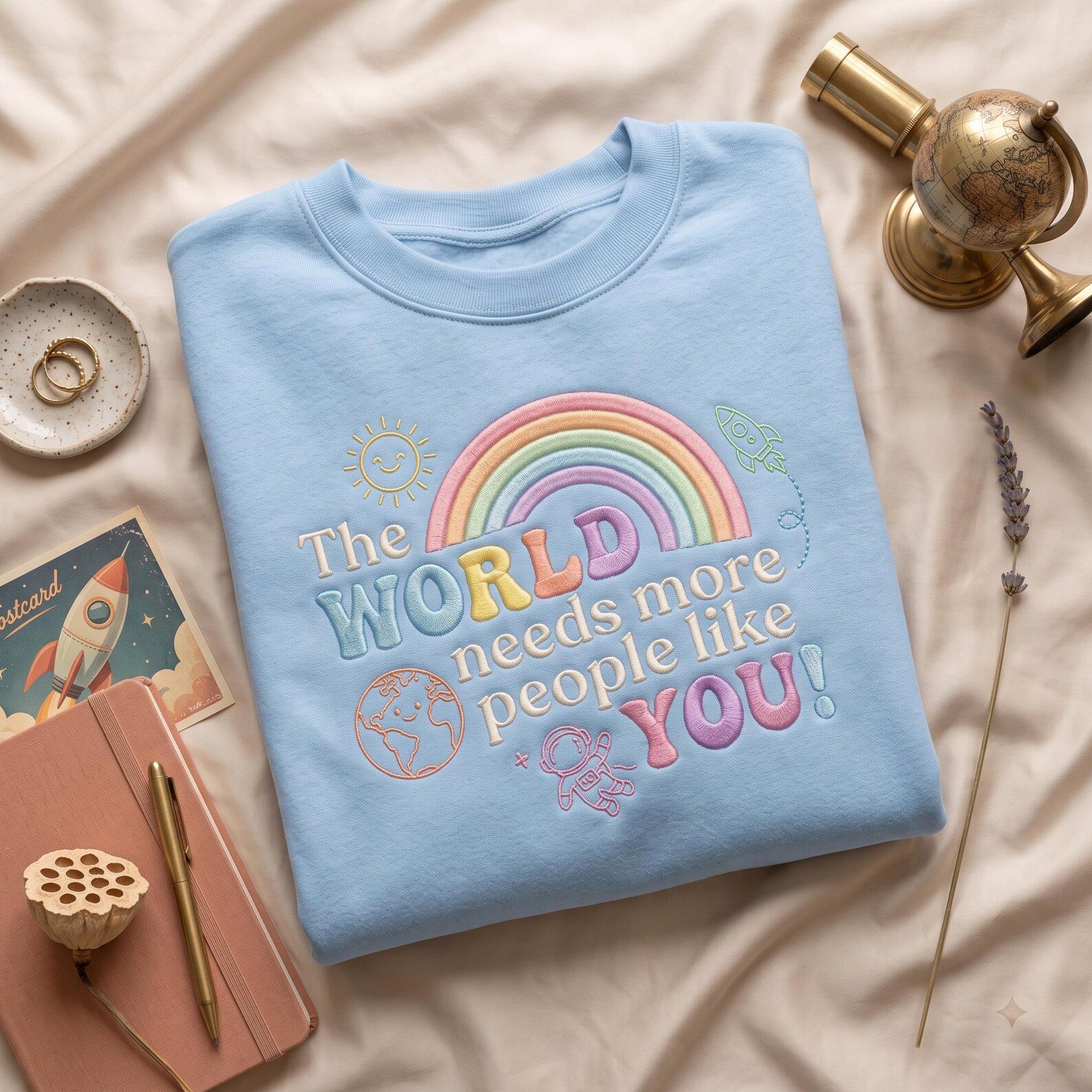 Inspirational Embroidered Sweatshirt, The World Needs More People Like You Crewneck, Rainbow Positive Affirmation Gift 3