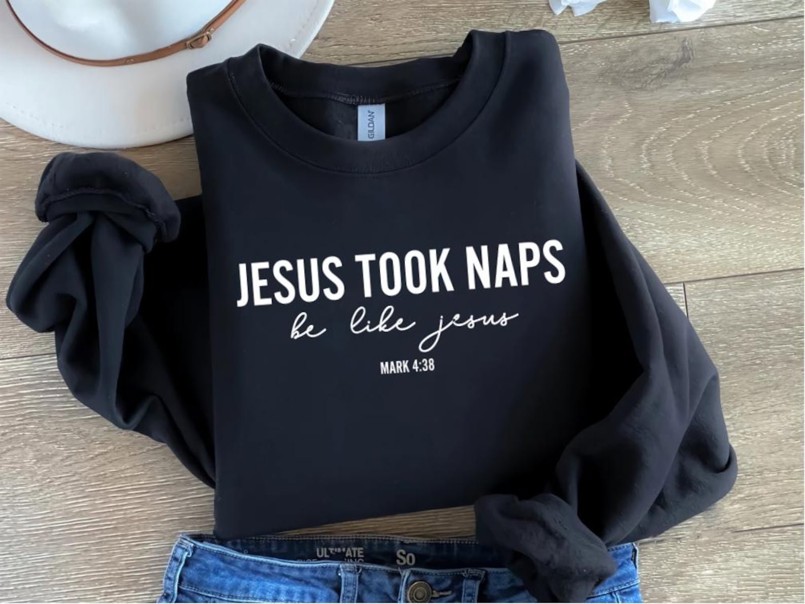 Funny Jesus Took Naps Shirt, Be Like Jesus SweatShirt, Mark 4:38 Christian Sweatshirt, Faith Crewneck, Christian Humor Gift 2