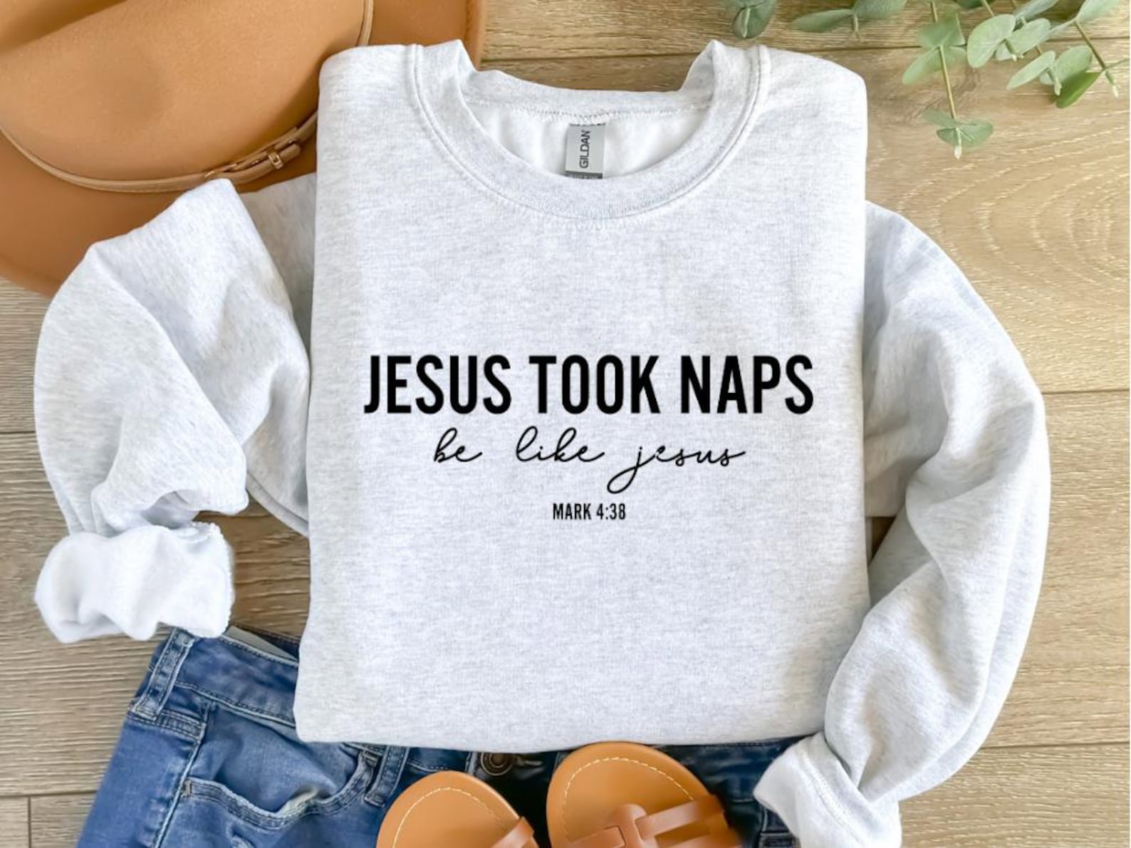 Funny Jesus Took Naps Shirt, Be Like Jesus SweatShirt, Mark 4:38 Christian Sweatshirt, Faith Crewneck, Christian Humor Gift 4