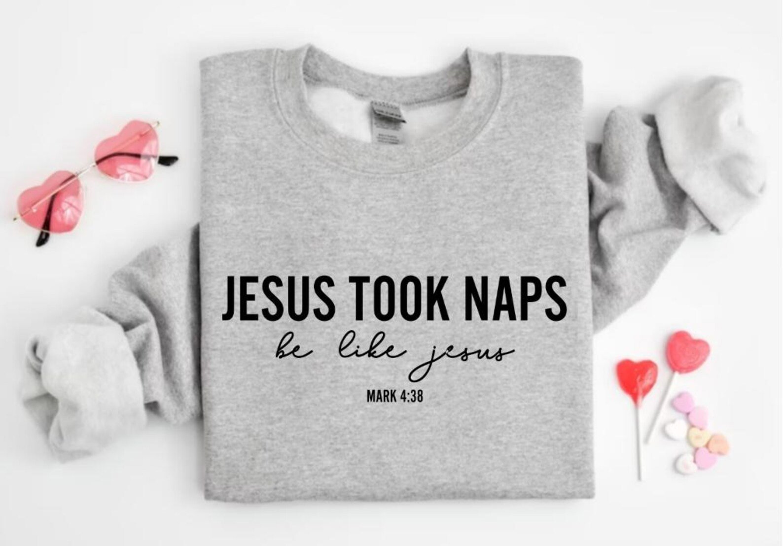 Funny Jesus Took Naps Shirt, Be Like Jesus SweatShirt, Mark 4:38 Christian Sweatshirt, Faith Crewneck, Christian Humor Gift 5