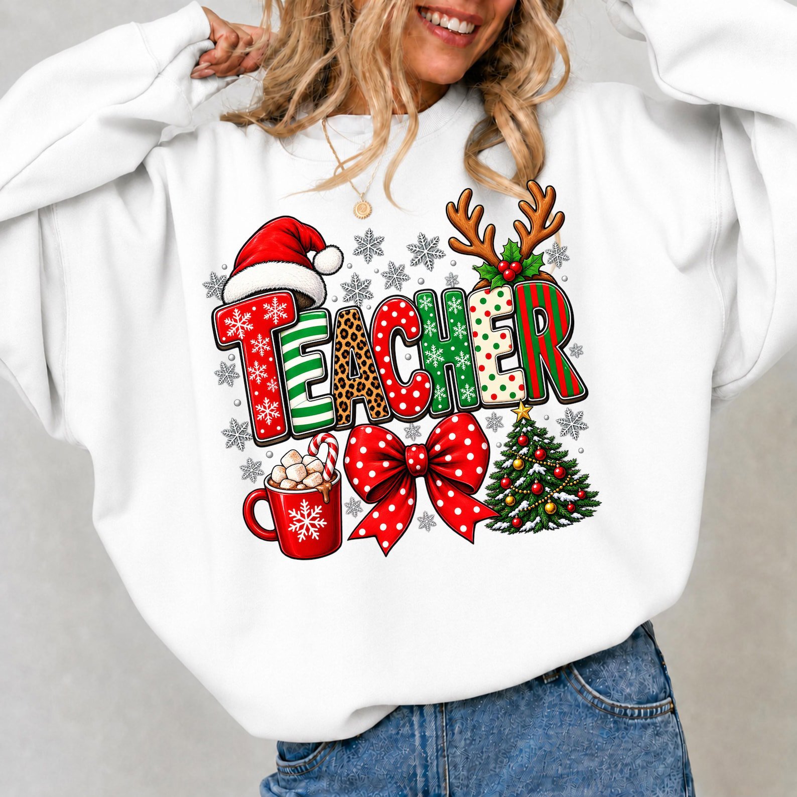 Christmas Teacher Shirt, Santa Reindeer School Holiday Sweatshirt, Winter Graphic Tee 2