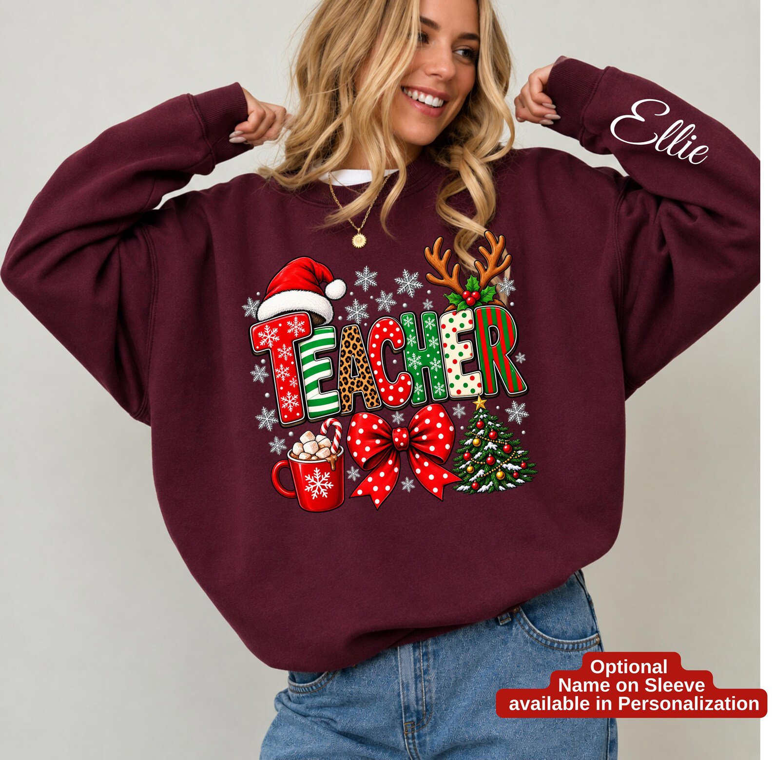 Christmas Teacher Shirt, Santa Reindeer School Holiday Sweatshirt, Winter Graphic Tee 3