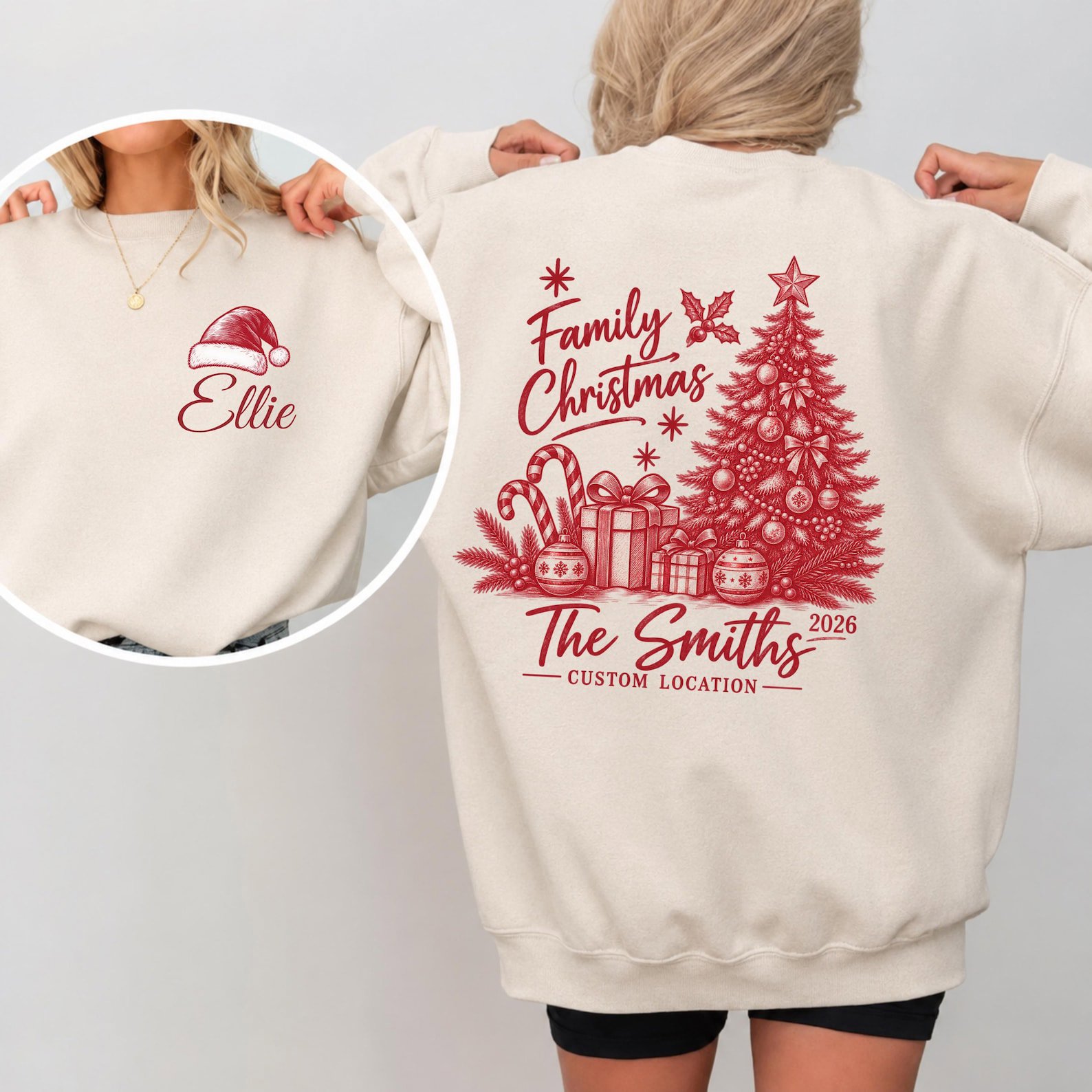 Custom Christmas Family Matching Shirt, Vintage Tree Holiday Sweatshirt, Winter Vacation Graphic Tee 1