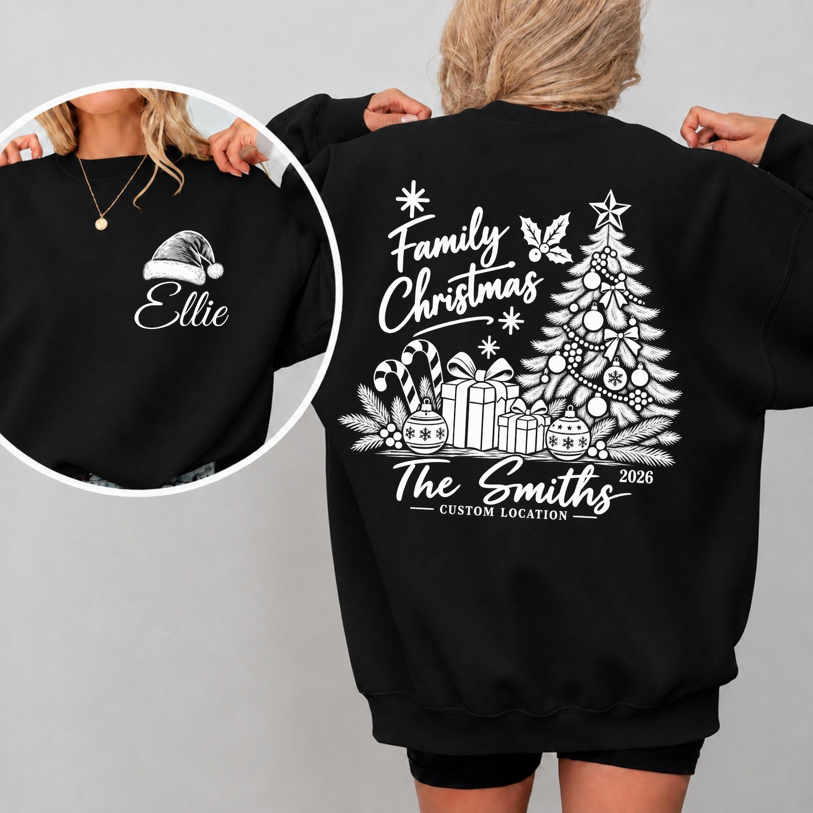 Custom Christmas Family Matching Shirt, Vintage Tree Holiday Sweatshirt, Winter Vacation Graphic Tee 5