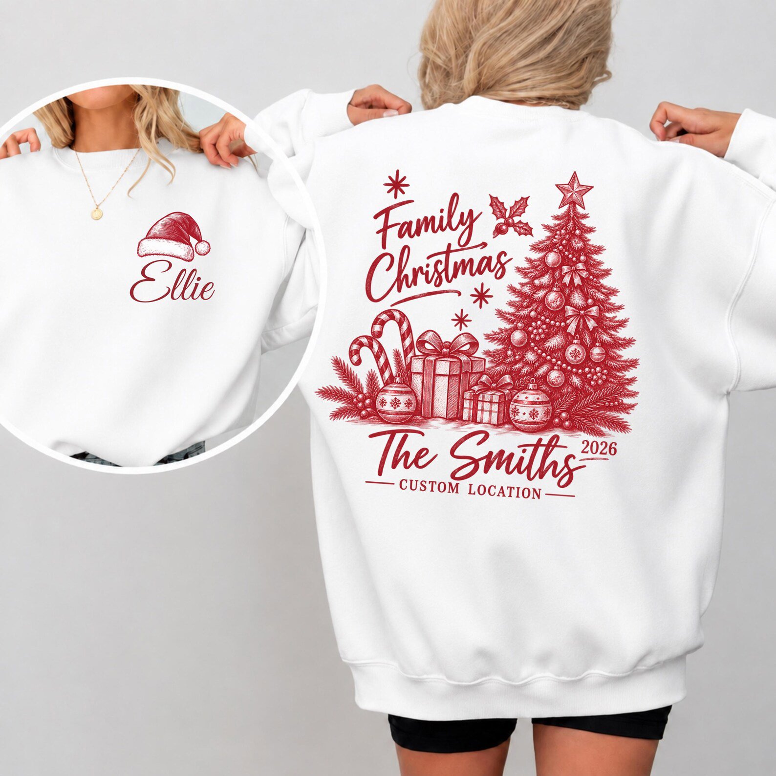 Custom Christmas Family Matching Shirt, Vintage Tree Holiday Sweatshirt, Winter Vacation Graphic Tee 9