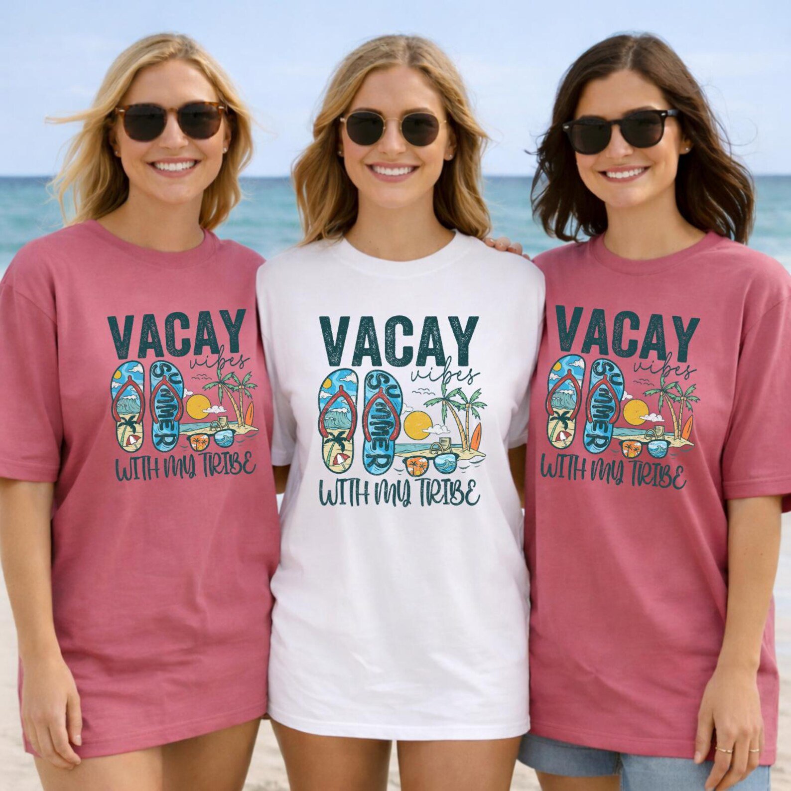 Matching Vacay Vibes With My Tribe Group Shirts | Retro Family Vacation 2026 Tees | Custom Cruise & Beach Trip Apparel 2