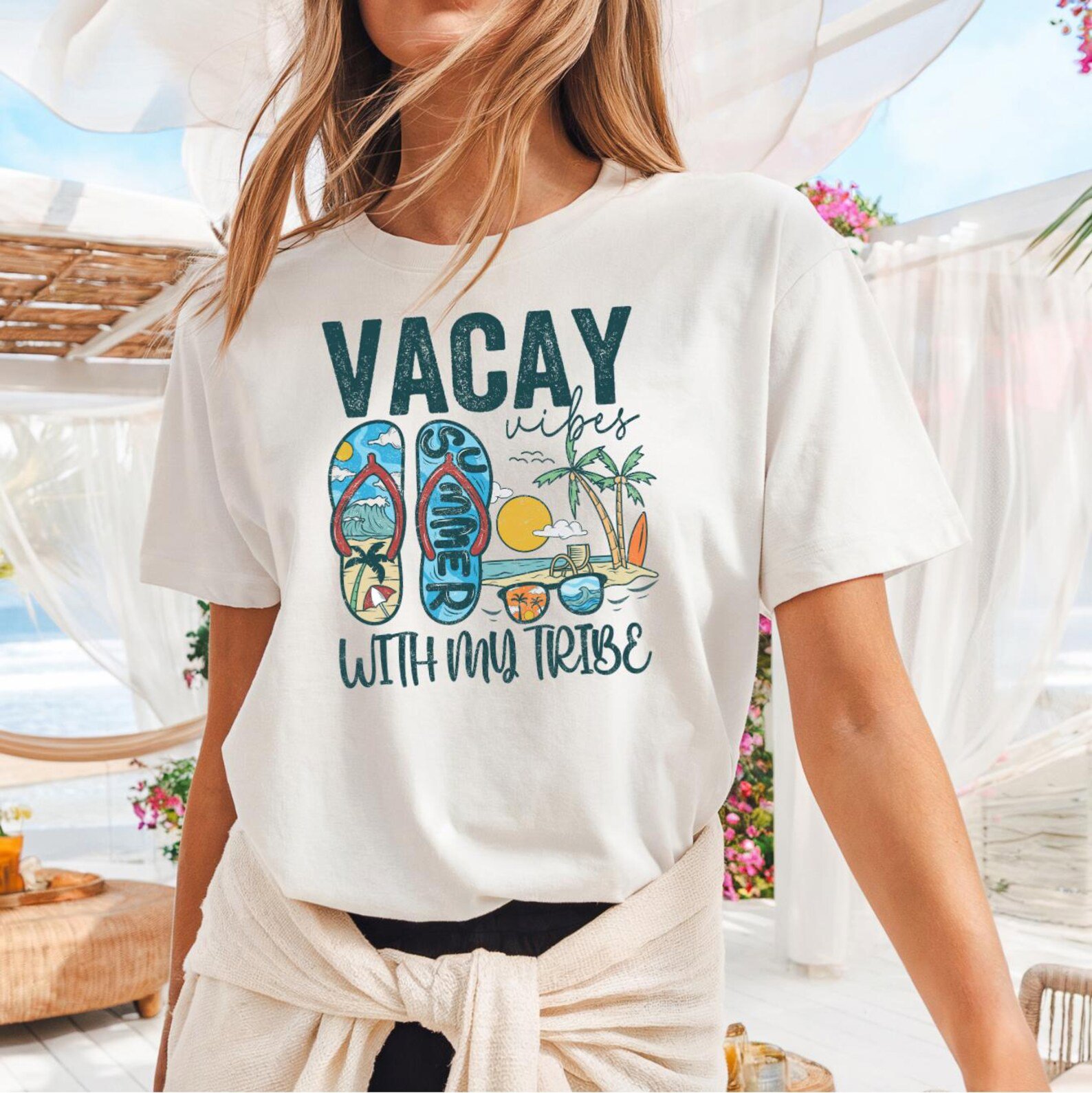 Matching Vacay Vibes With My Tribe Group Shirts | Retro Family Vacation 2026 Tees | Custom Cruise & Beach Trip Apparel 6
