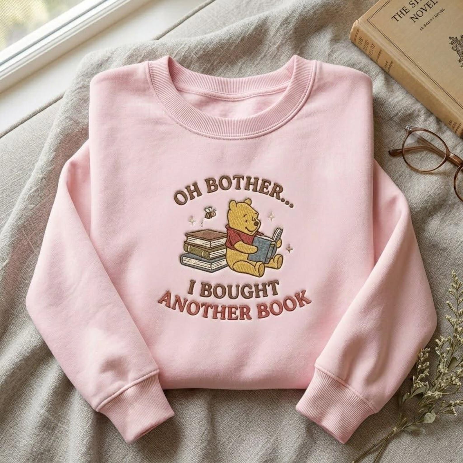 Oh Bother I Bought Another Book Embroidered Crewneck, Cute Reader Sweatshirt, Bookworm Gift, Cozy Library Lover Pullover 3