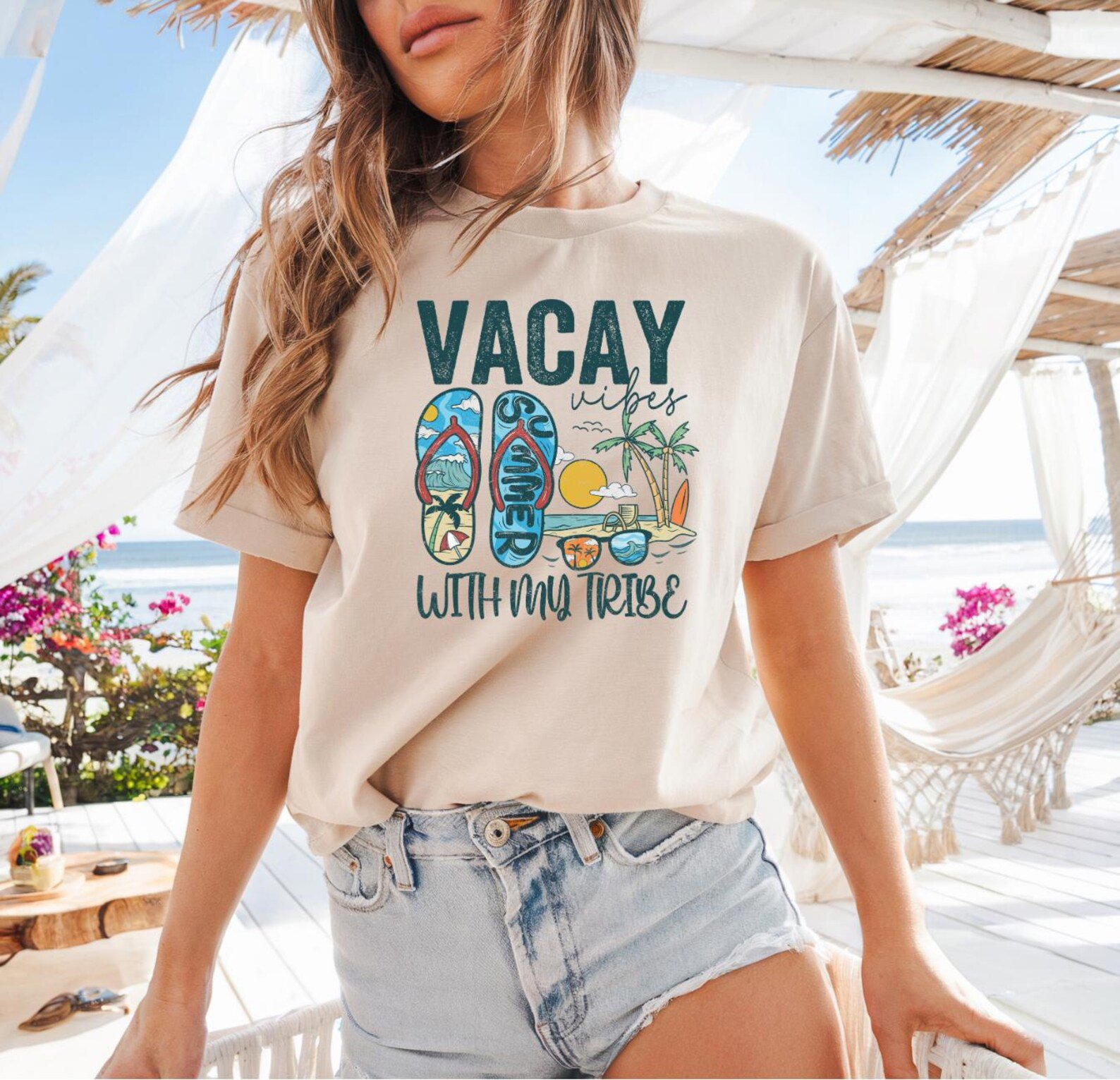 Matching Vacay Vibes With My Tribe Group Shirts | Retro Family Vacation 2026 Tees | Custom Cruise & Beach Trip Apparel 9