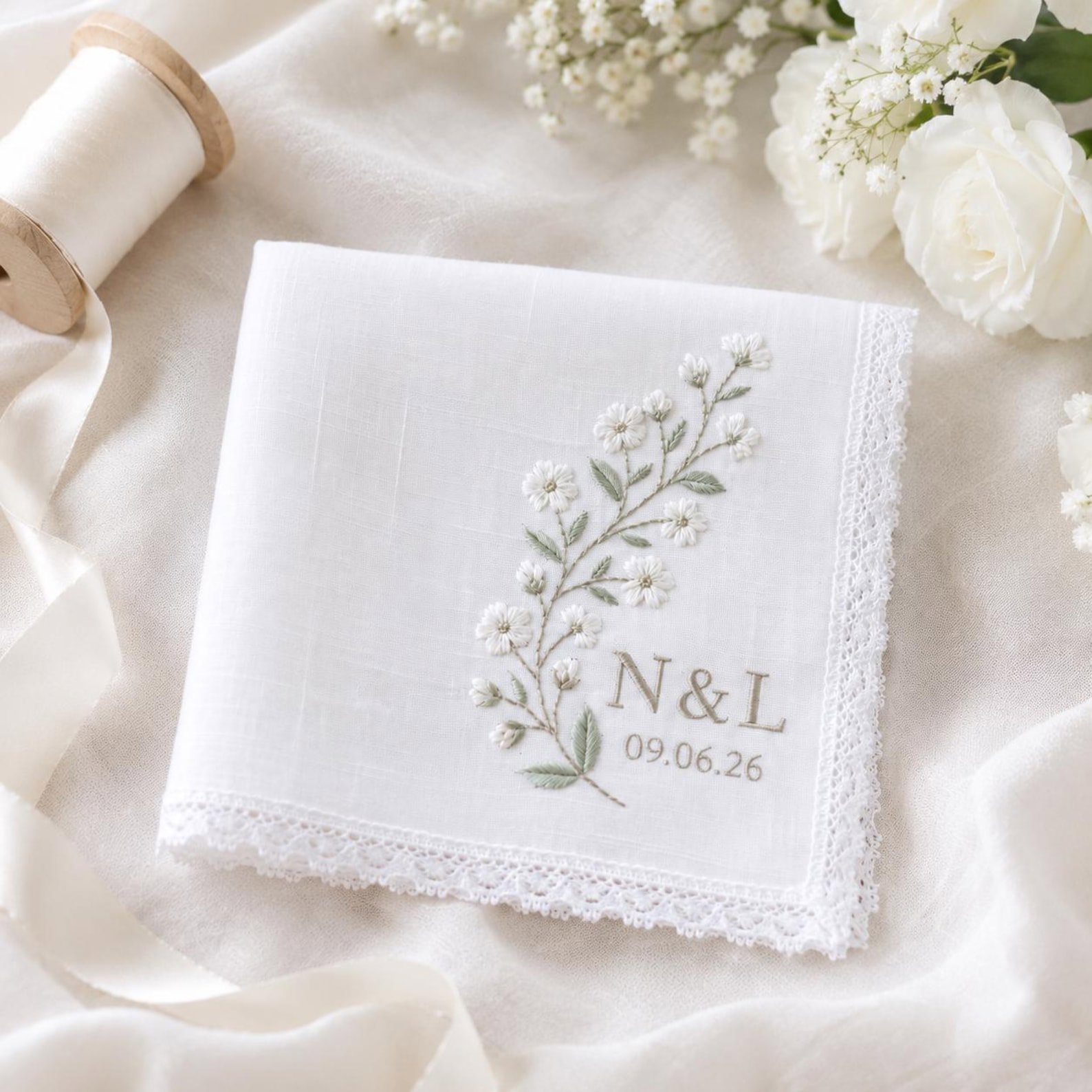 Custom Embroidered Wedding Handkerchief, Bridal Keepsake Gift for Bride, Custom Initials Linen Hanky, Bride To Be Handkerchief 3