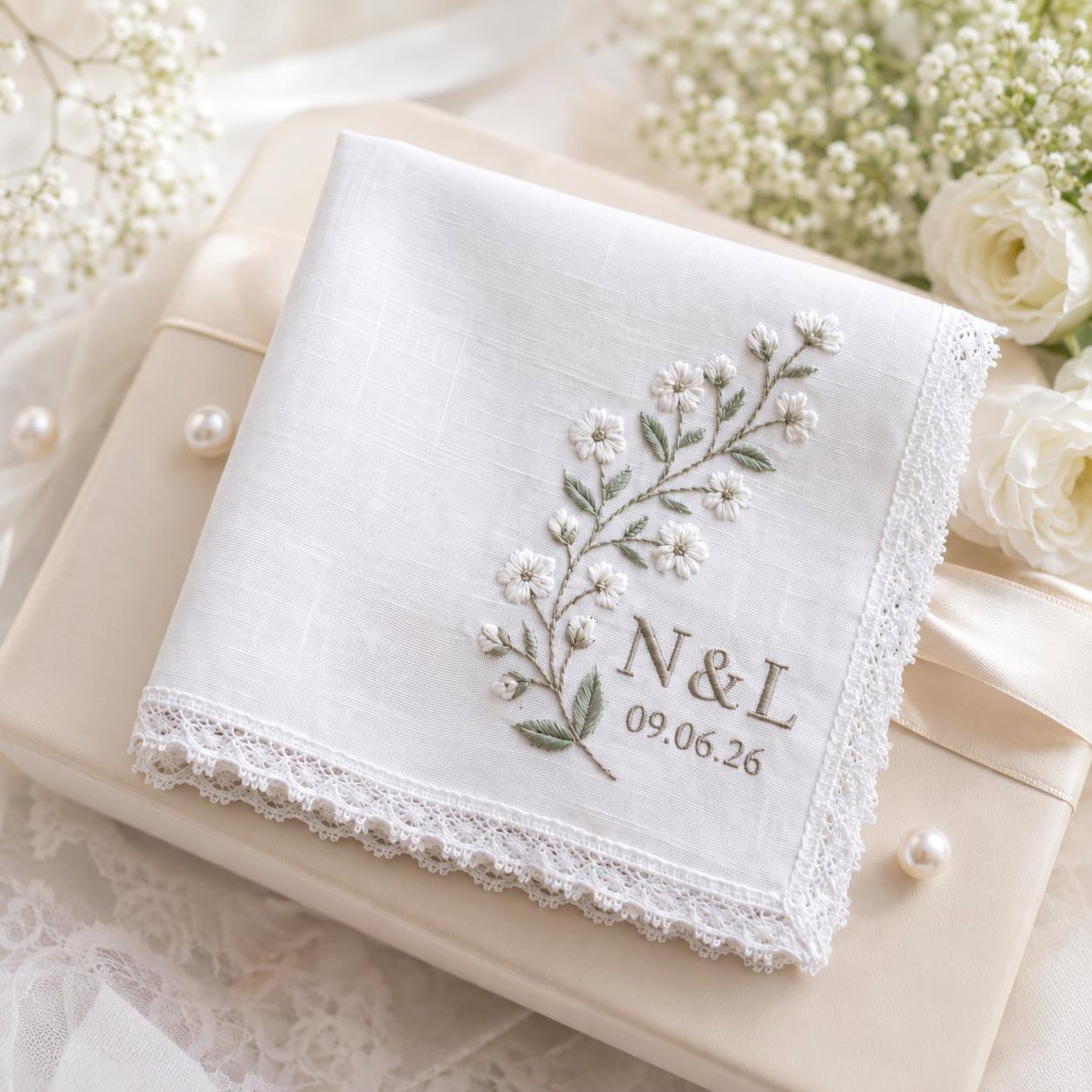 Custom Embroidered Wedding Handkerchief, Bridal Keepsake Gift for Bride, Custom Initials Linen Hanky, Bride To Be Handkerchief 2