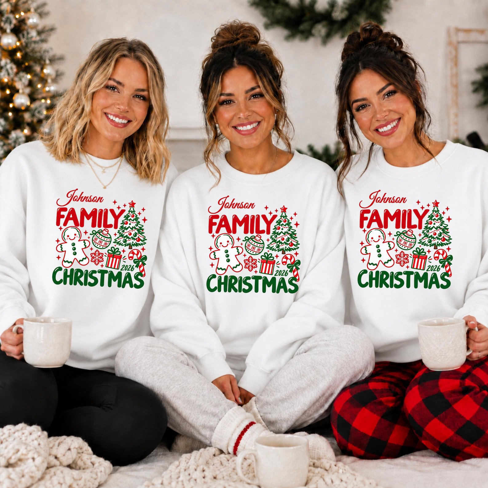 Custom Christmas Family Shirt, Gingerbread Tree Holiday Sweatshirt, Winter Graphic Tee 2