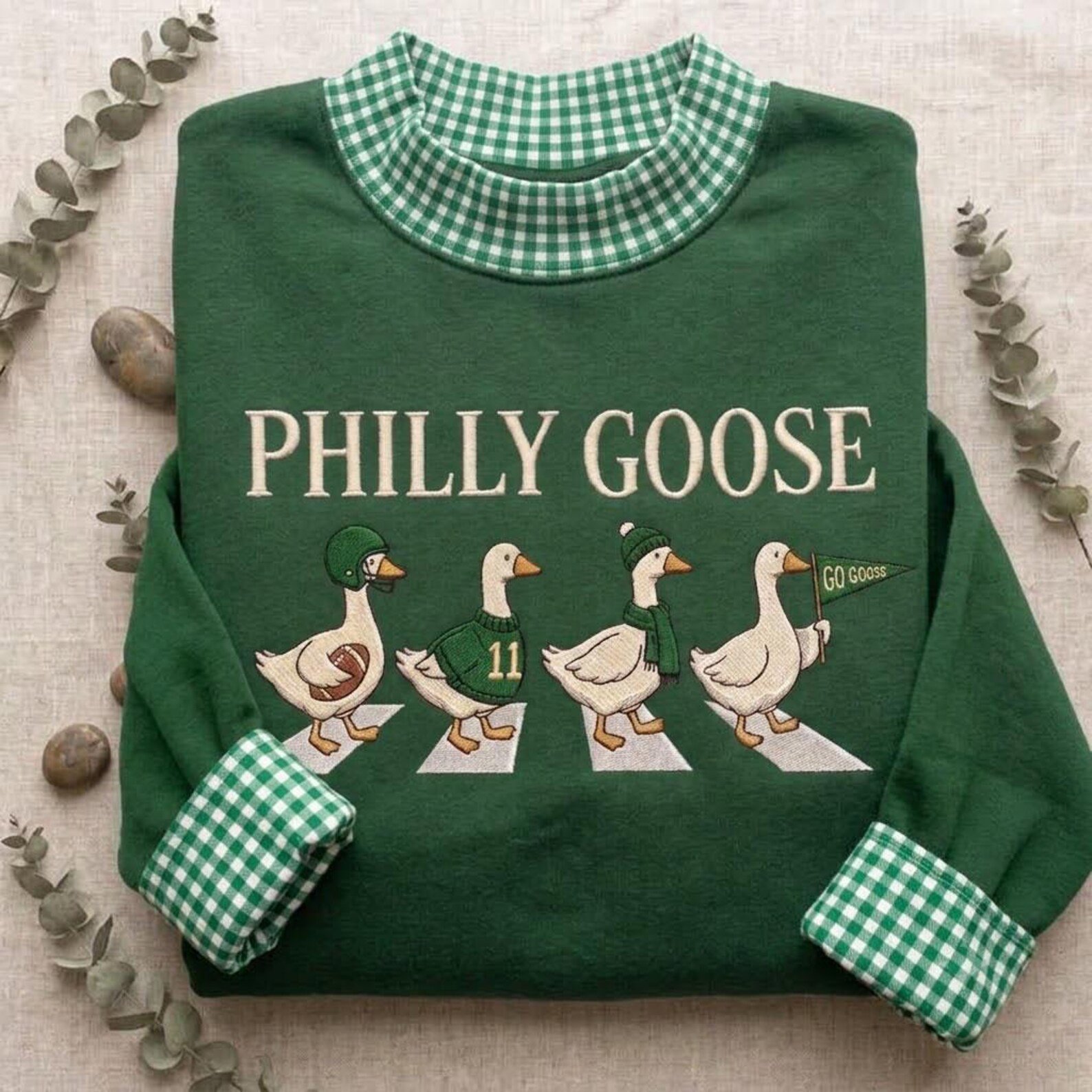 Philly Goose Mock Neck Sweatshirt, Funny Philadelphia Football Embroidered Crewneck, Game Day Goose Fan Gift 2