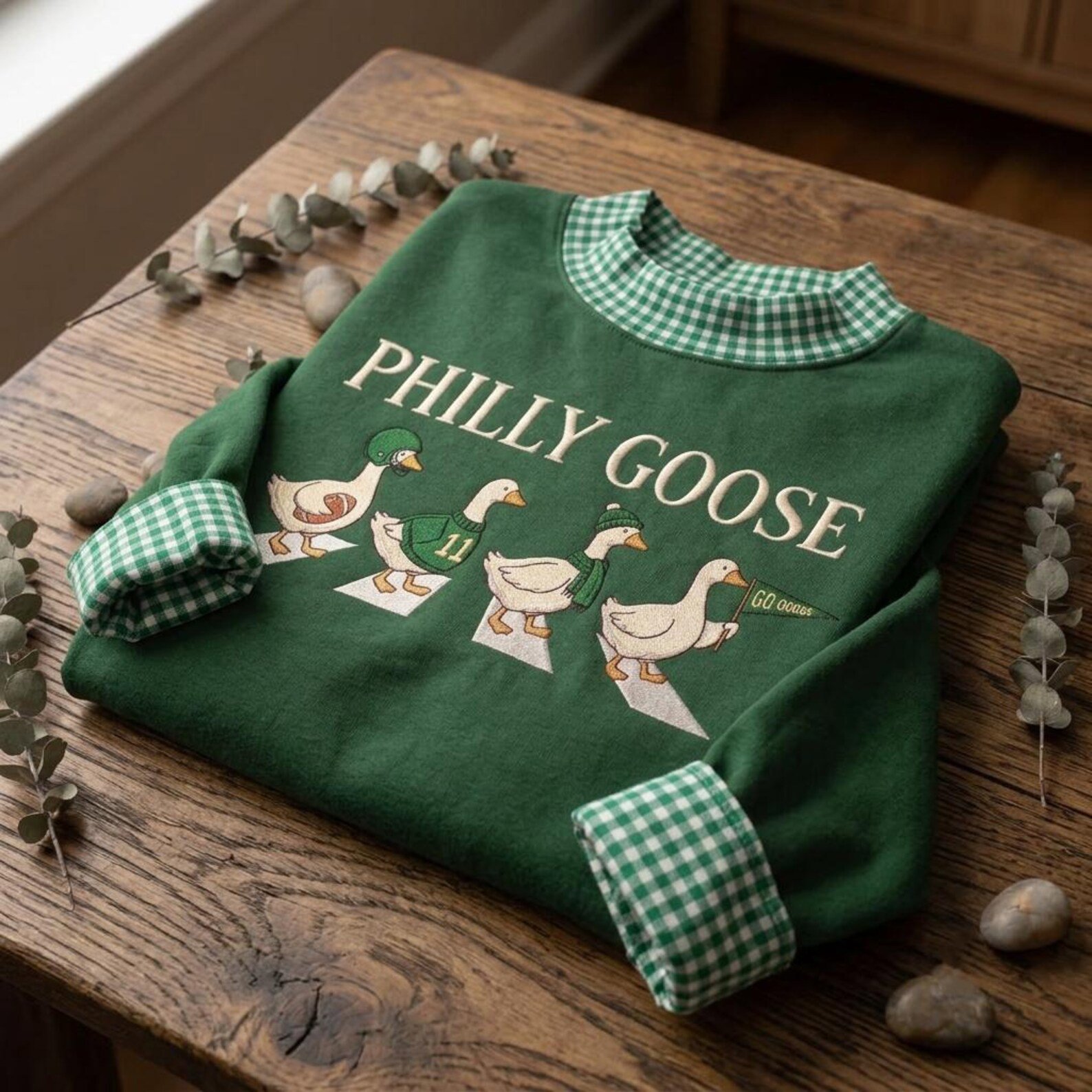 Philly Goose Mock Neck Sweatshirt, Funny Philadelphia Football Embroidered Crewneck, Game Day Goose Fan Gift 1