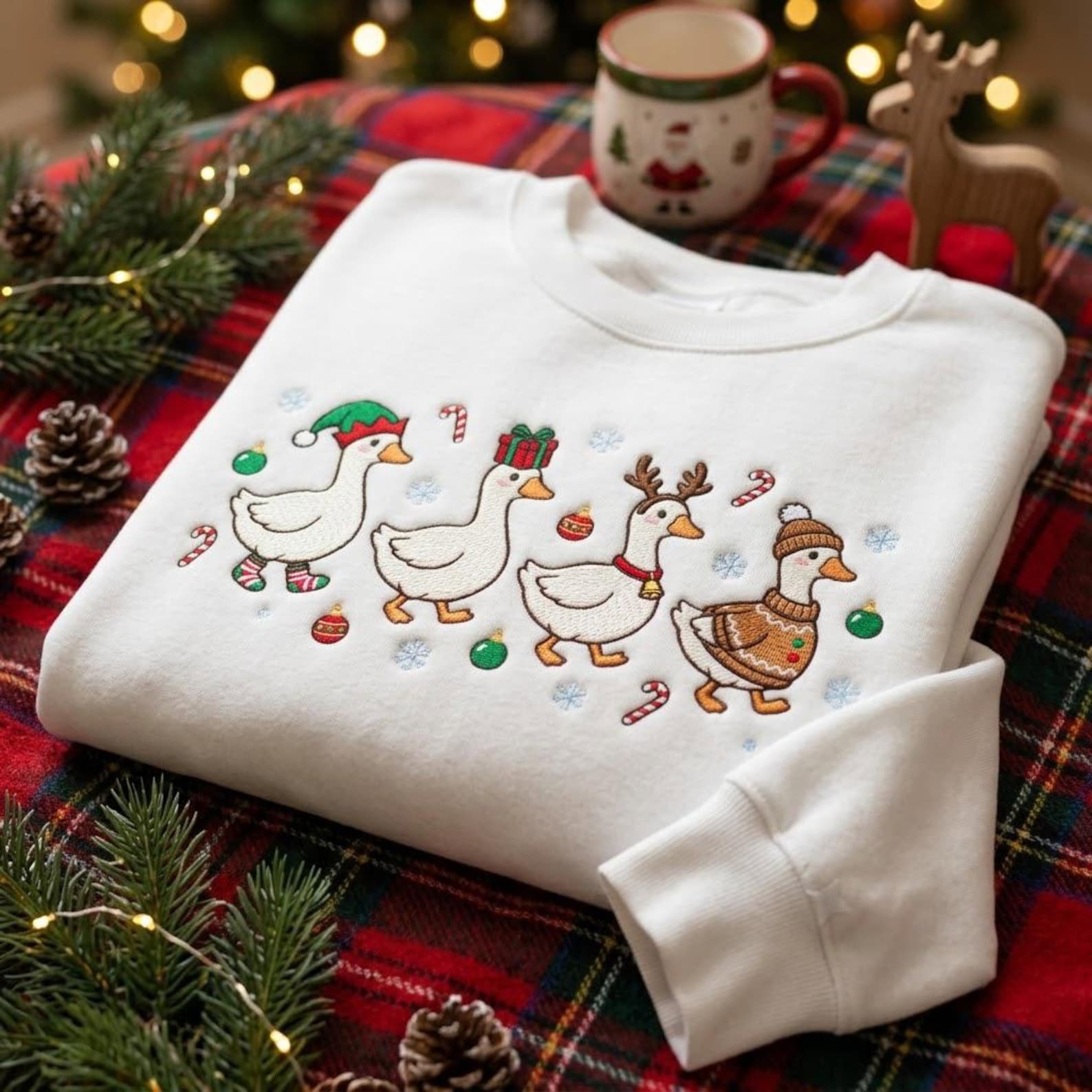 Holiday Goose Embroidered Crewneck Sweatshirt, Festive Christmas Geese Winter Pullover, Cozy Seasonal Gift for XMAS Lovers 2